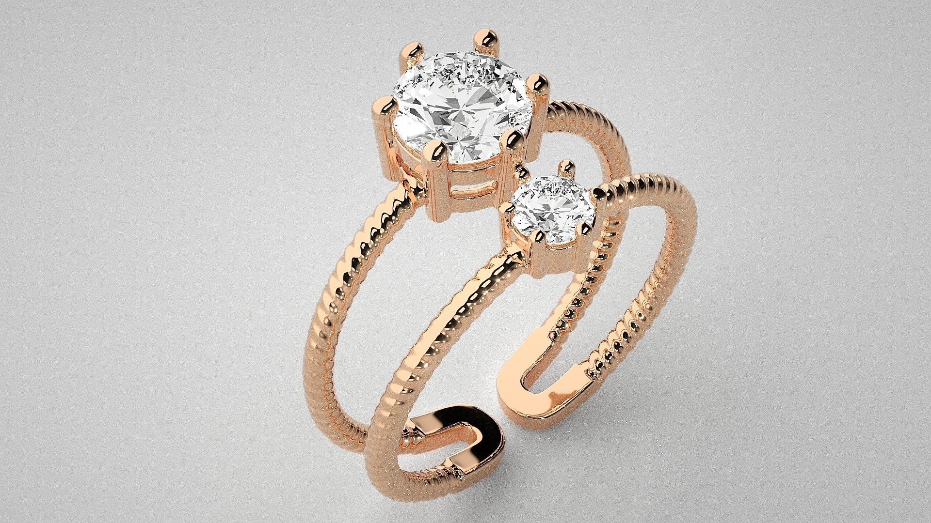 Twin Solitaire  Diamond wedding engagement ring 3dm stl renders 3D print model_2
