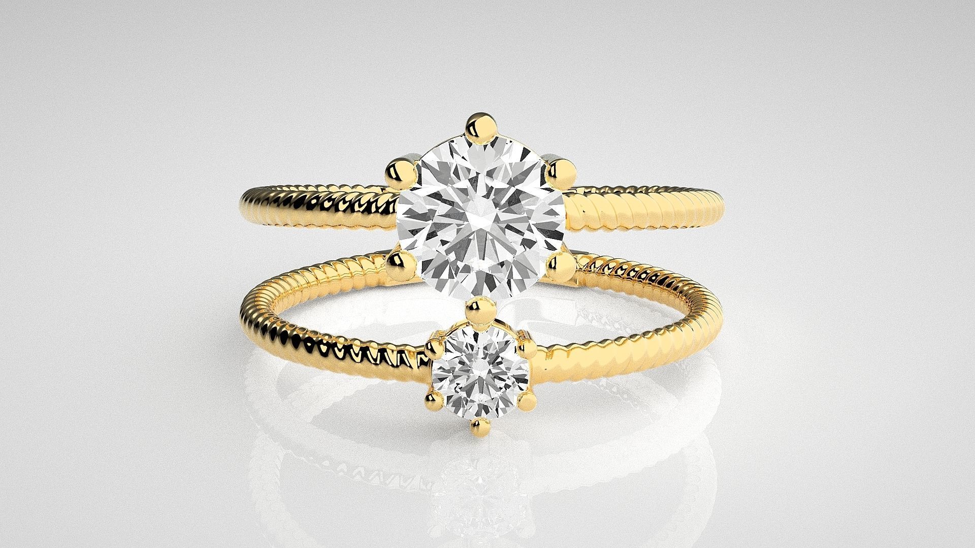 Twin Solitaire  Diamond wedding engagement ring 3dm stl renders 3D print model_12