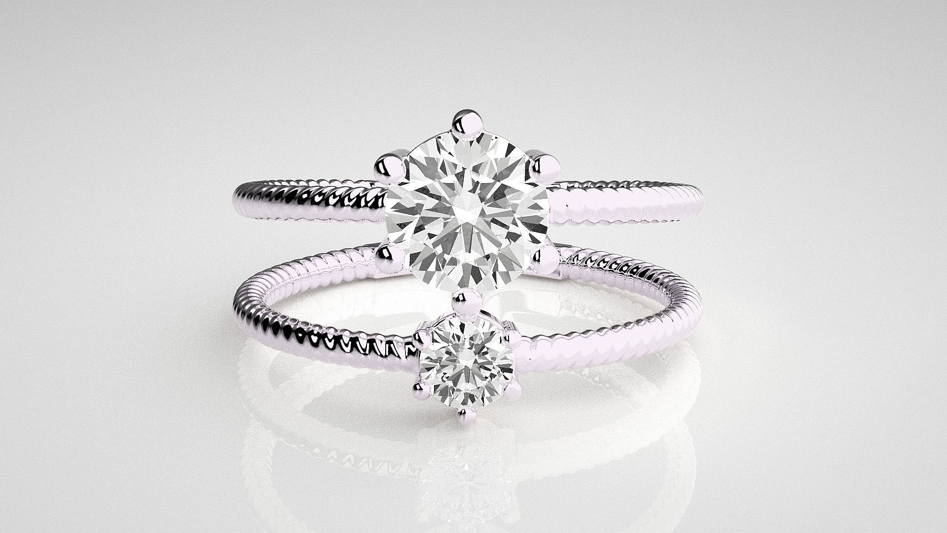Twin Solitaire  Diamond wedding engagement ring 3dm stl renders 3D print model_6