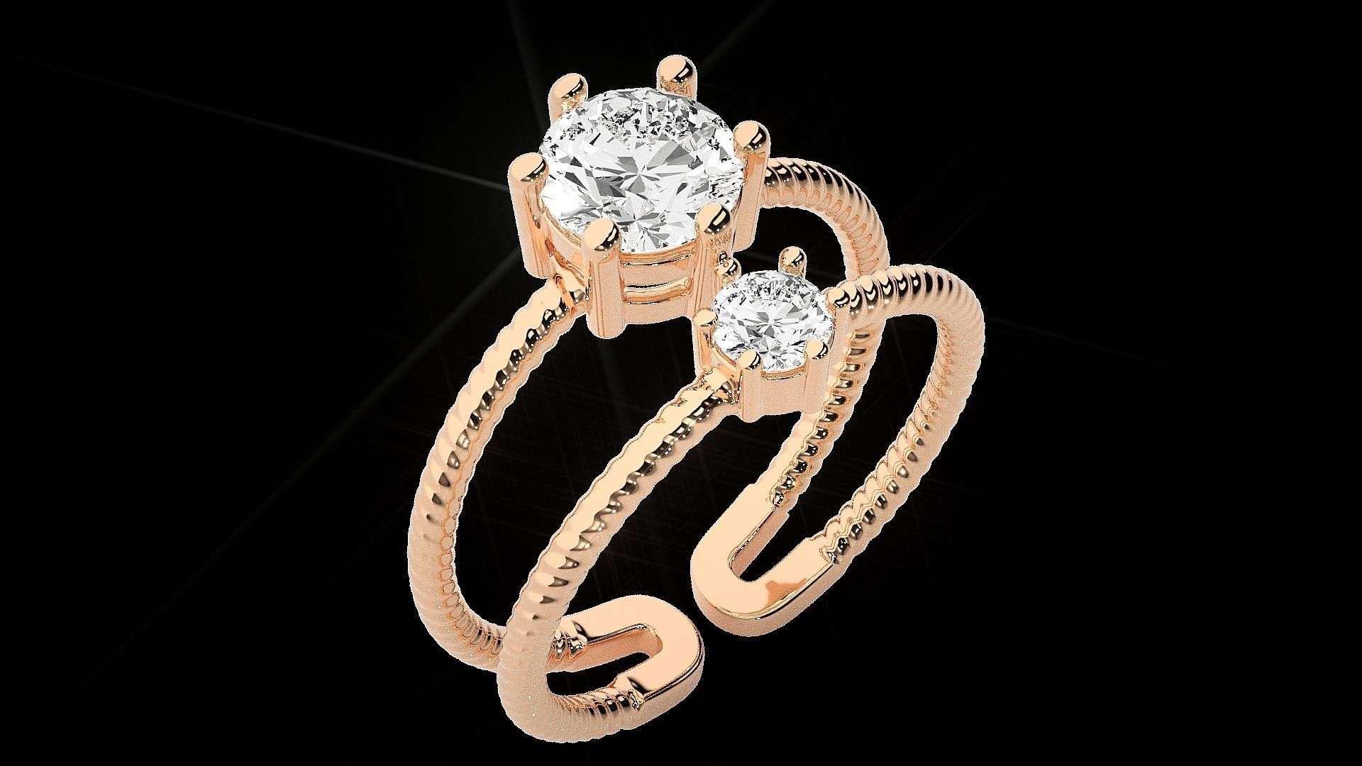 Twin Solitaire  Diamond wedding engagement ring 3dm stl renders 3D print model_5