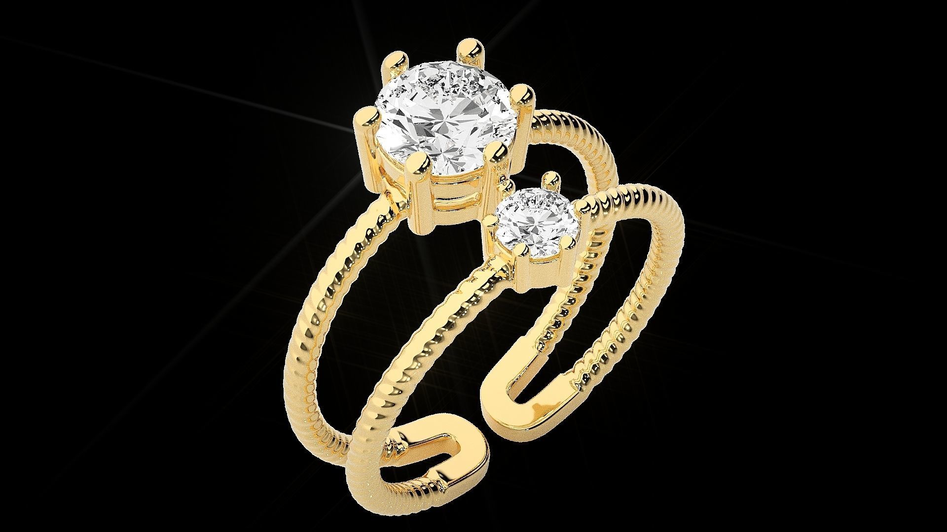 Twin Solitaire  Diamond wedding engagement ring 3dm stl renders 3D print model_17