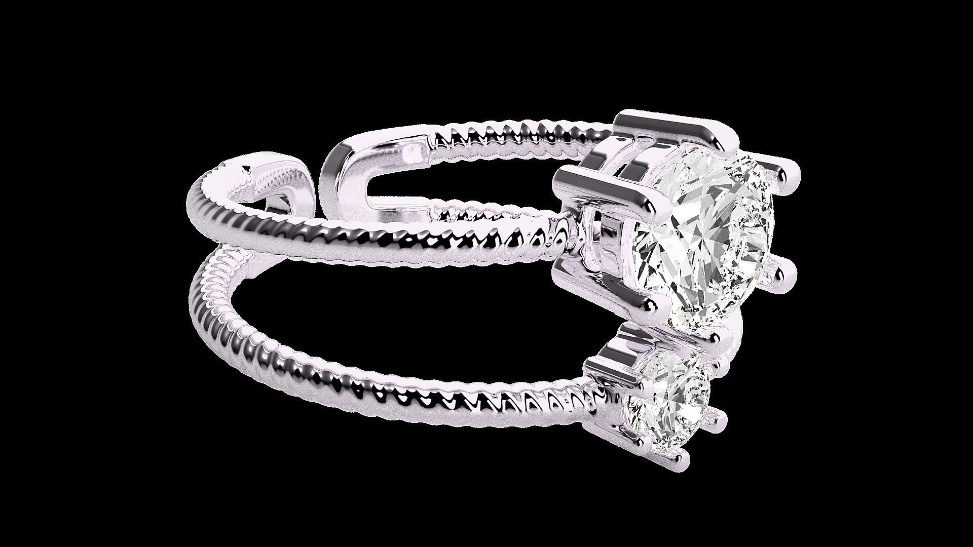 Twin Solitaire  Diamond wedding engagement ring 3dm stl renders 3D print model_10