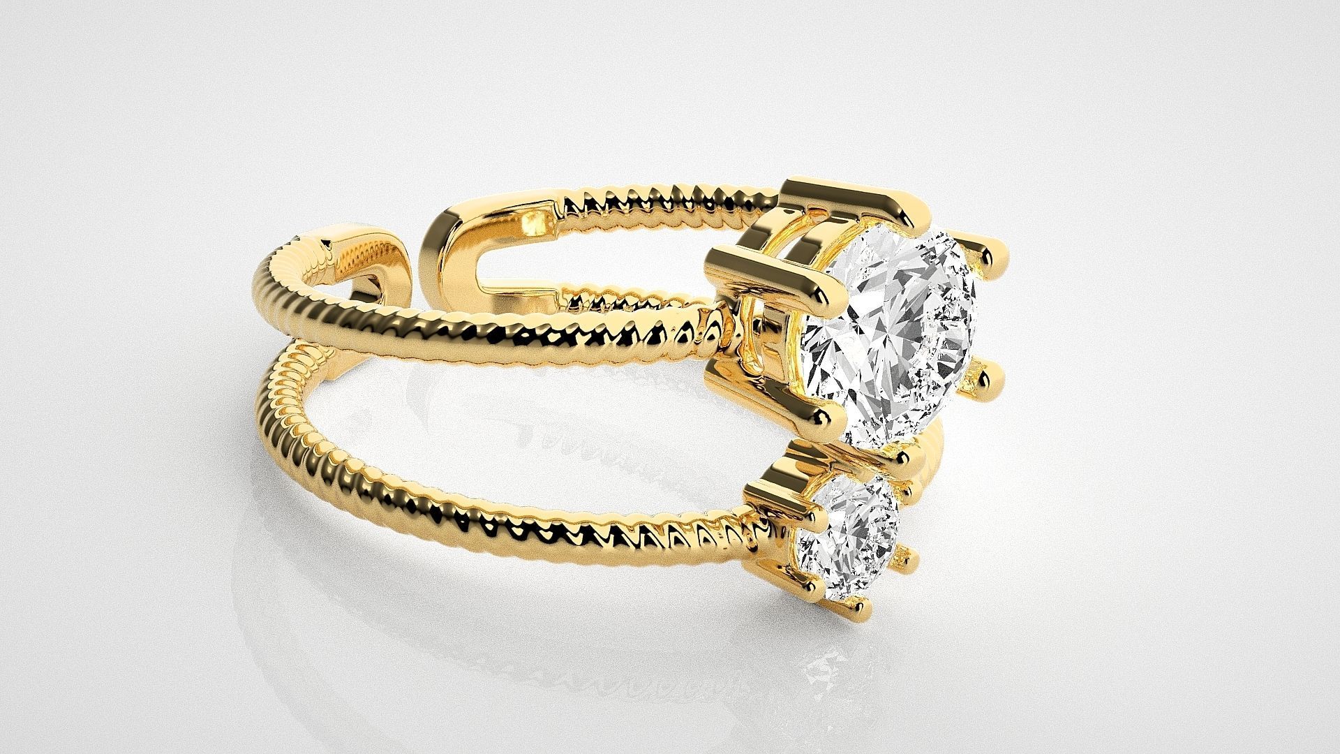 Twin Solitaire  Diamond wedding engagement ring 3dm stl renders 3D print model_13
