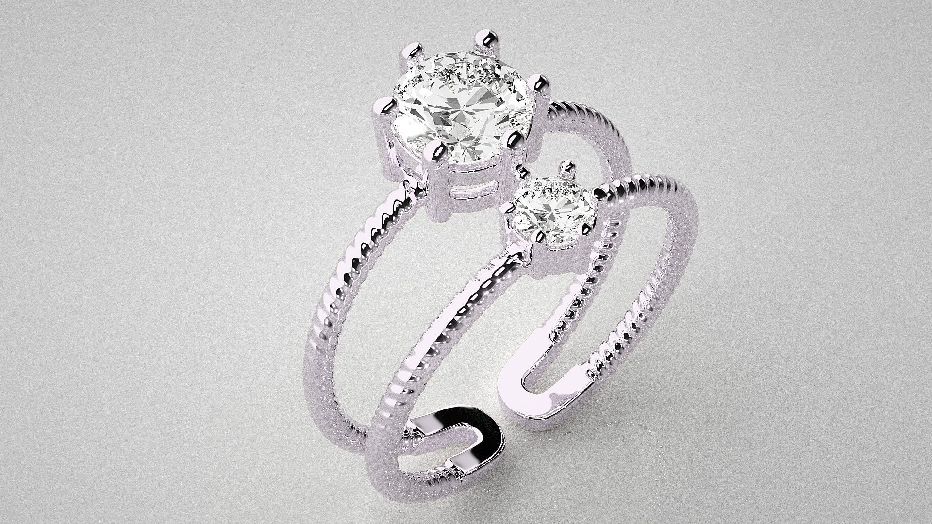 Twin Solitaire  Diamond wedding engagement ring 3dm stl renders 3D print model_8