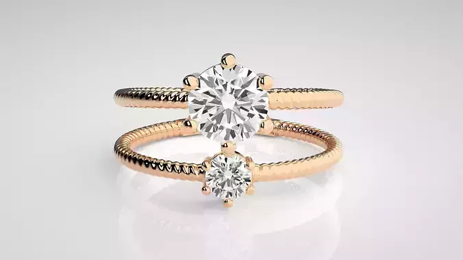 Twin Solitaire  Diamond wedding engagement ring 3dm stl renders 3D print model