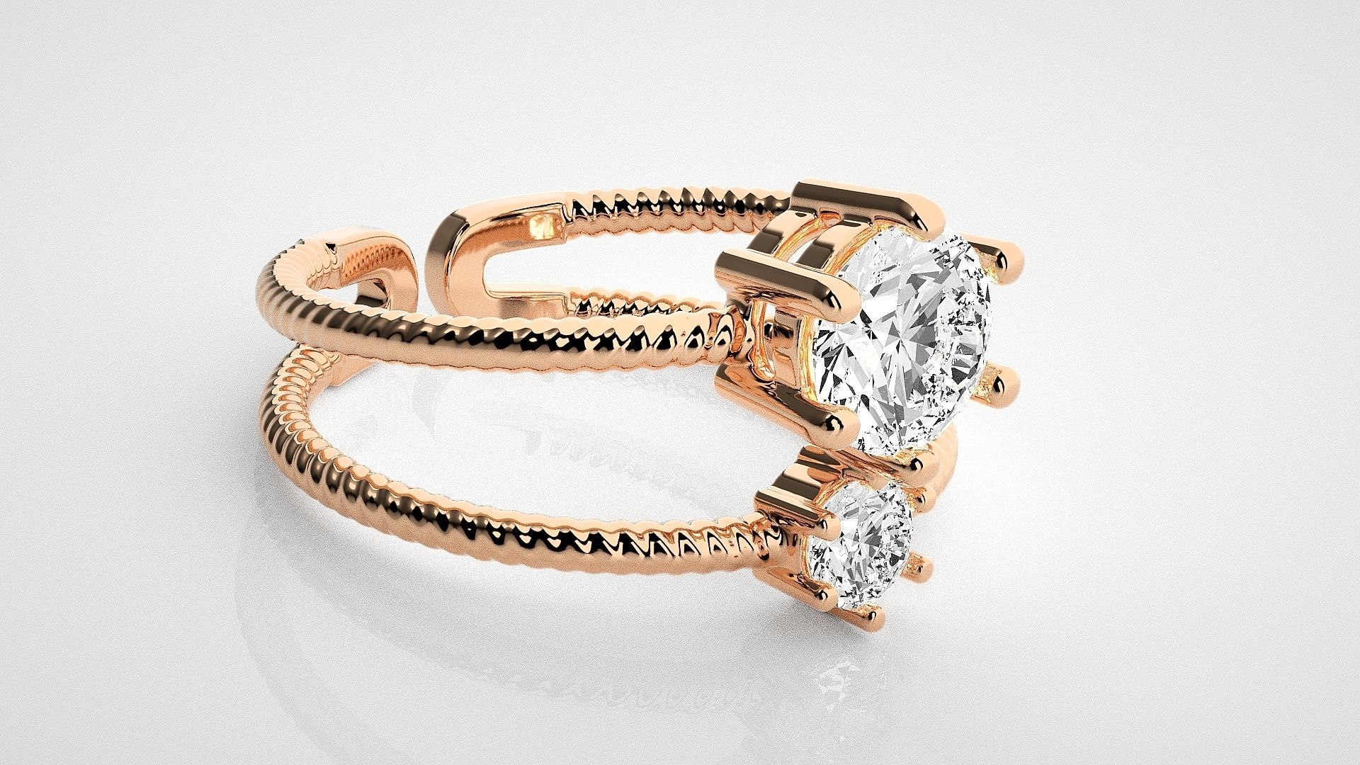 Twin Solitaire  Diamond wedding engagement ring 3dm stl renders 3D print model_1