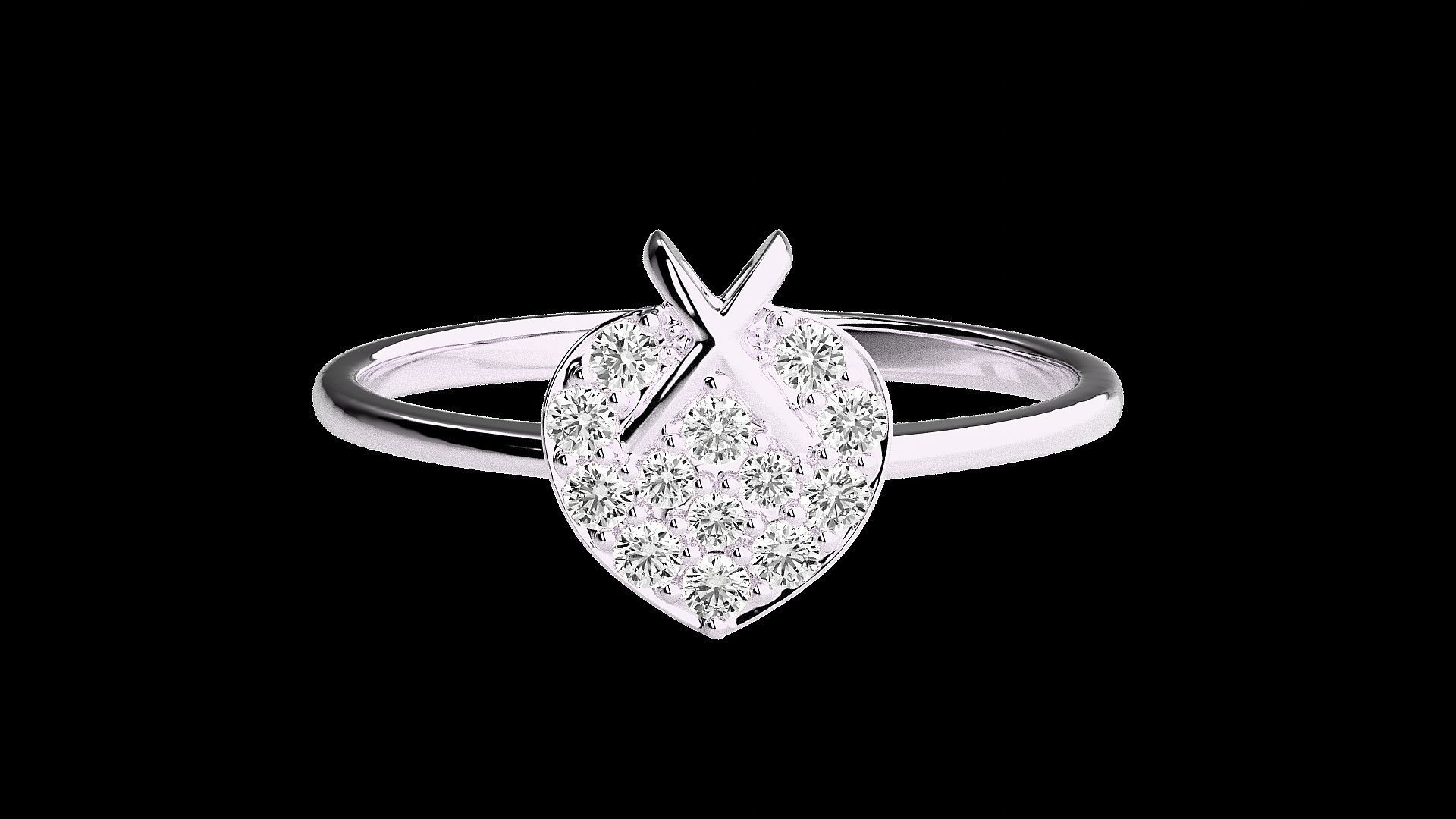 X on Heart Light wt diamond ring 3dm stl renders details 3D print model_10