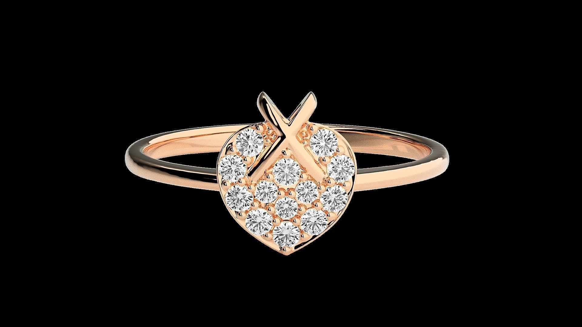 X on Heart Light wt diamond ring 3dm stl renders details 3D print model_3