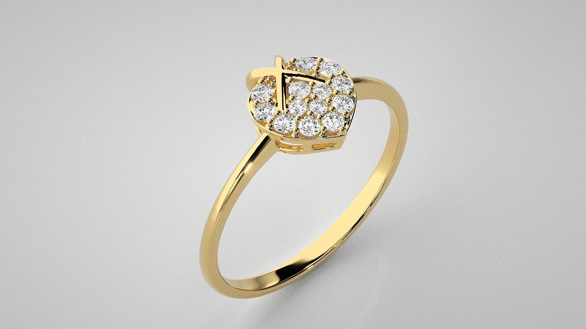 X on Heart Light wt diamond ring 3dm stl renders details 3D print model_15