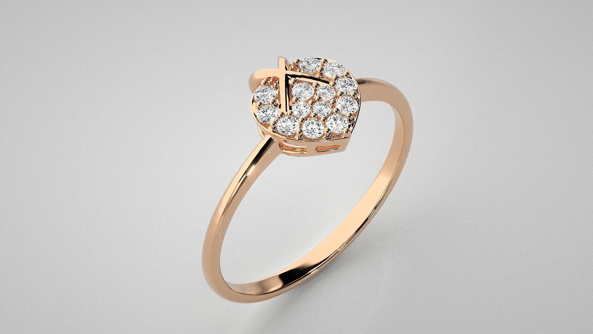 X on Heart Light wt diamond ring 3dm stl renders details 3D print model_2