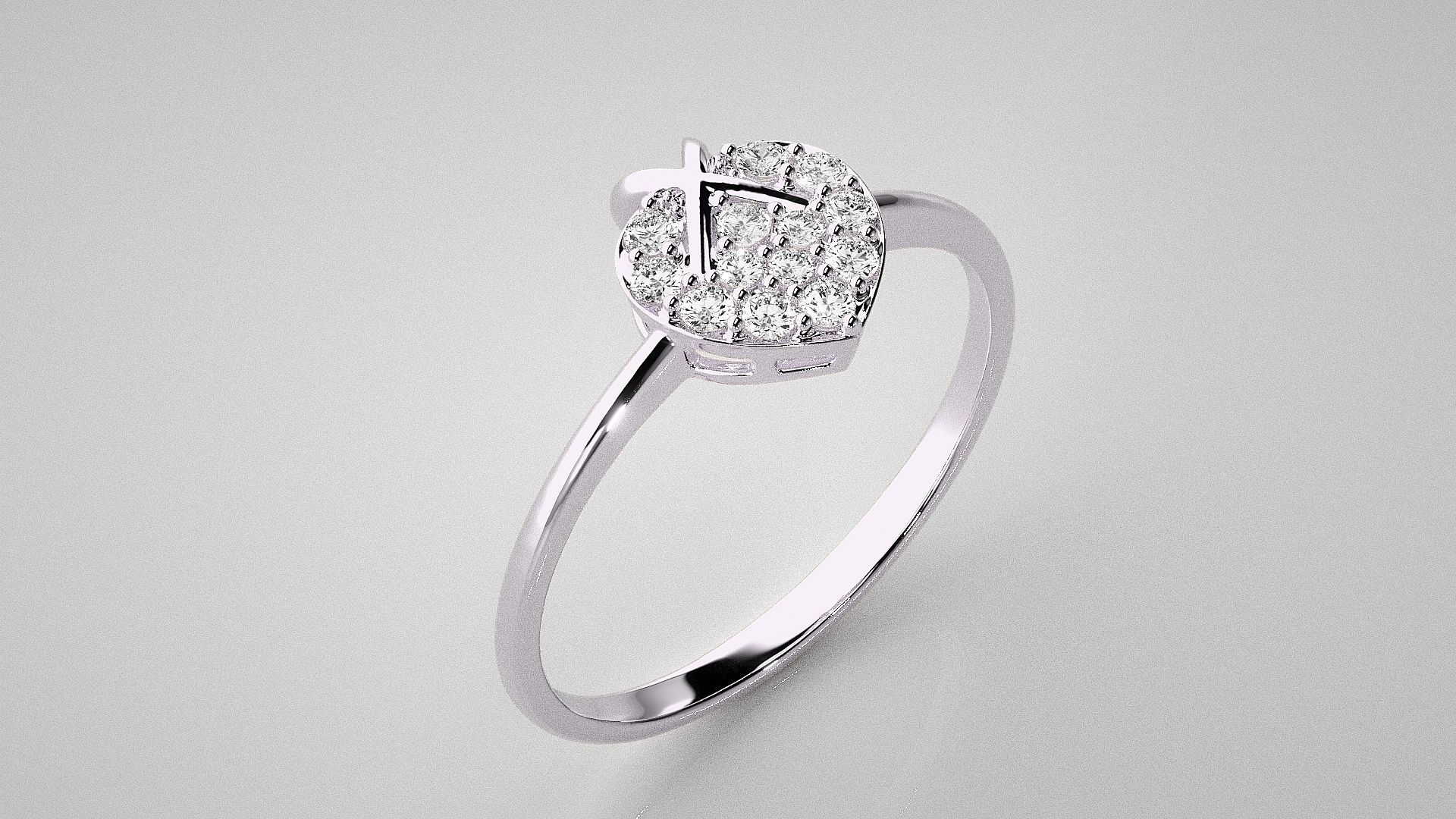 X on Heart Light wt diamond ring 3dm stl renders details 3D print model_9
