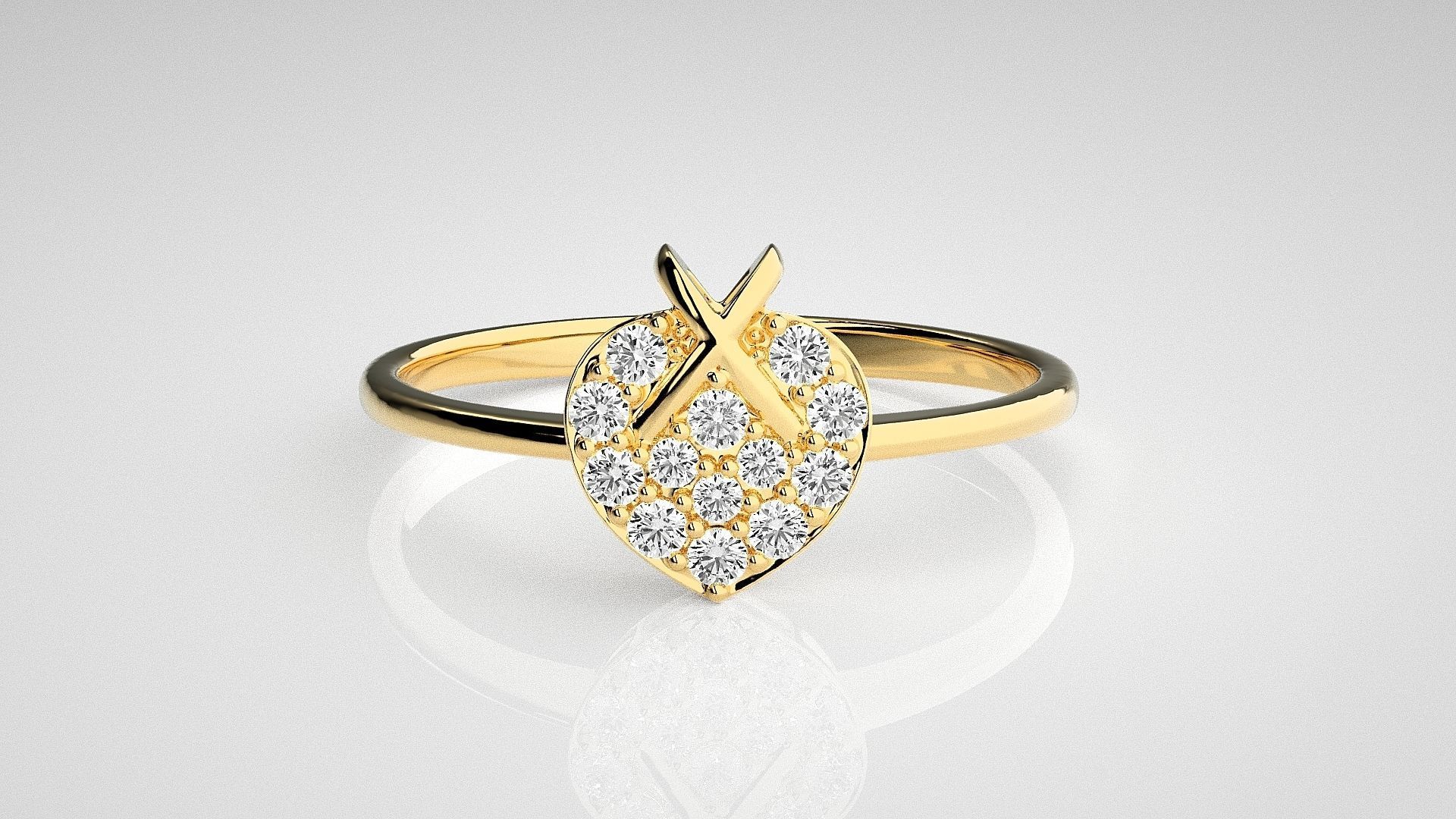 X on Heart Light wt diamond ring 3dm stl renders details 3D print model_13