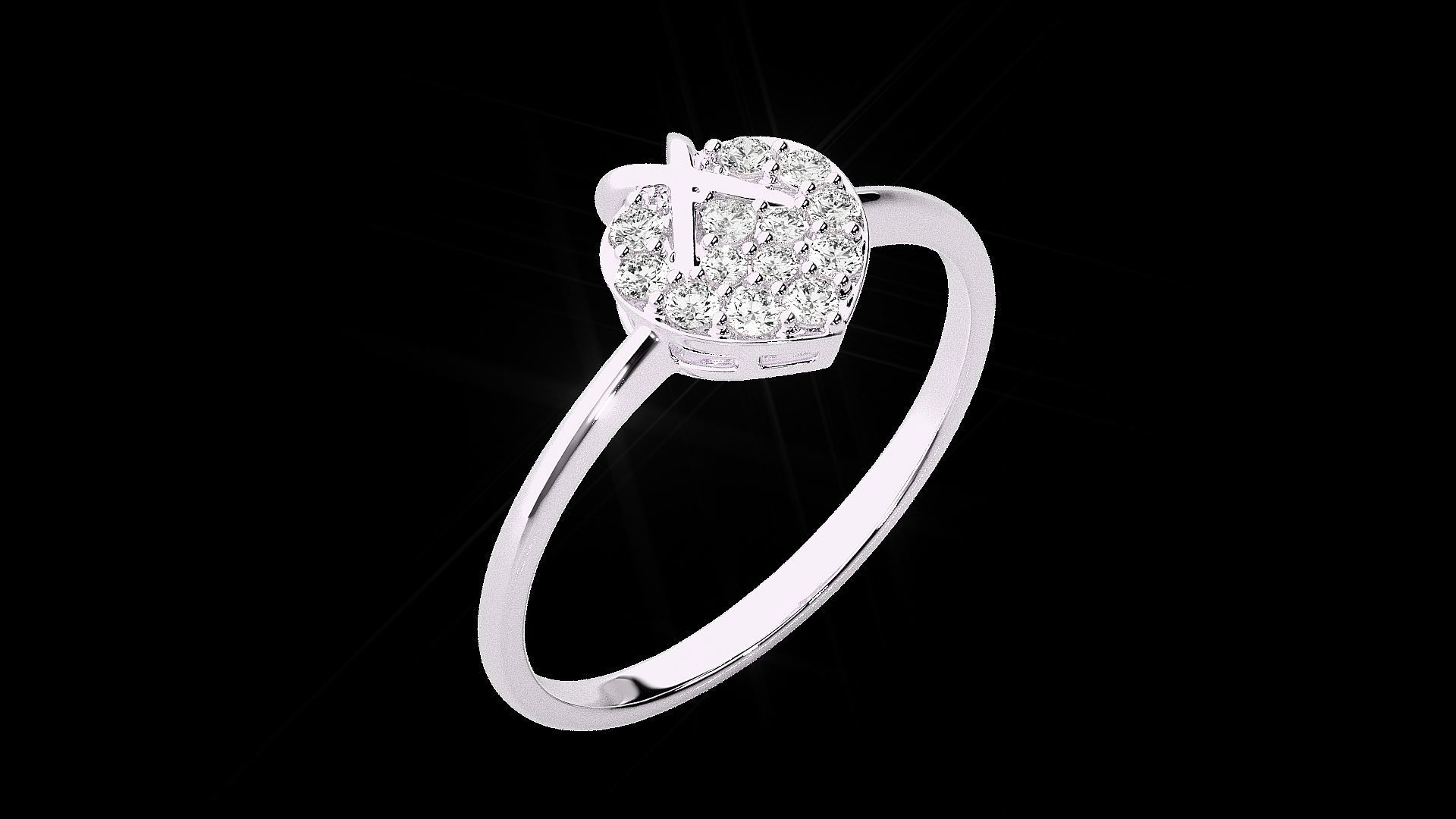 X on Heart Light wt diamond ring 3dm stl renders details 3D print model_12