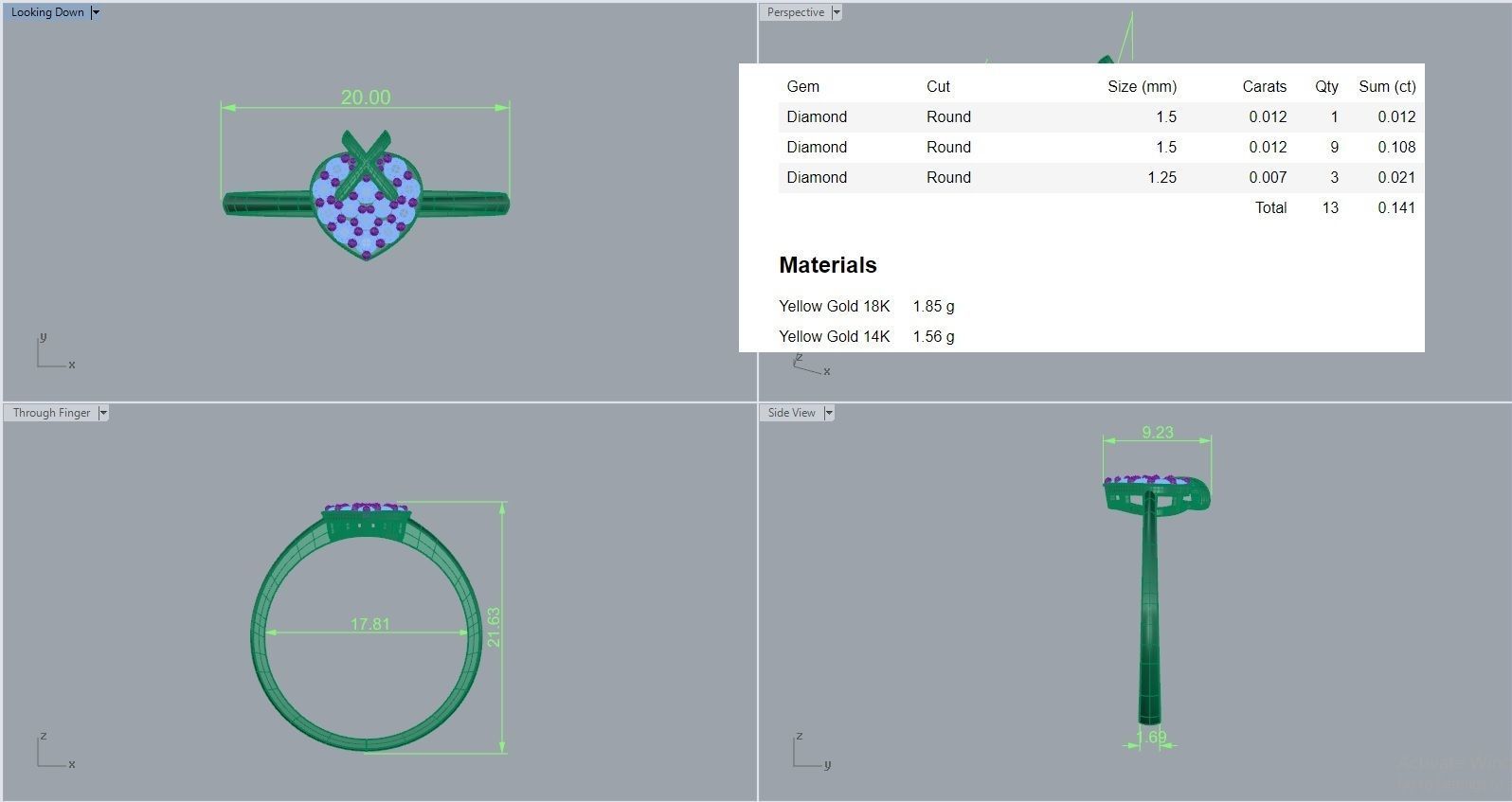 X on Heart Light wt diamond ring 3dm stl renders details 3D print model_4