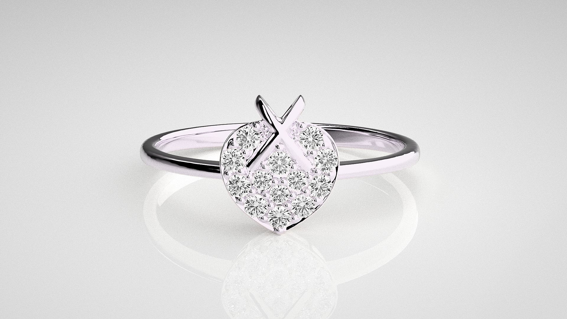 X on Heart Light wt diamond ring 3dm stl renders details 3D print model_7