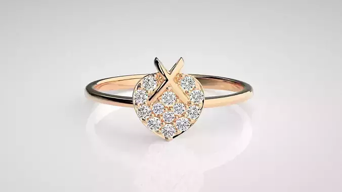 X on Heart Light wt diamond ring 3dm stl renders details