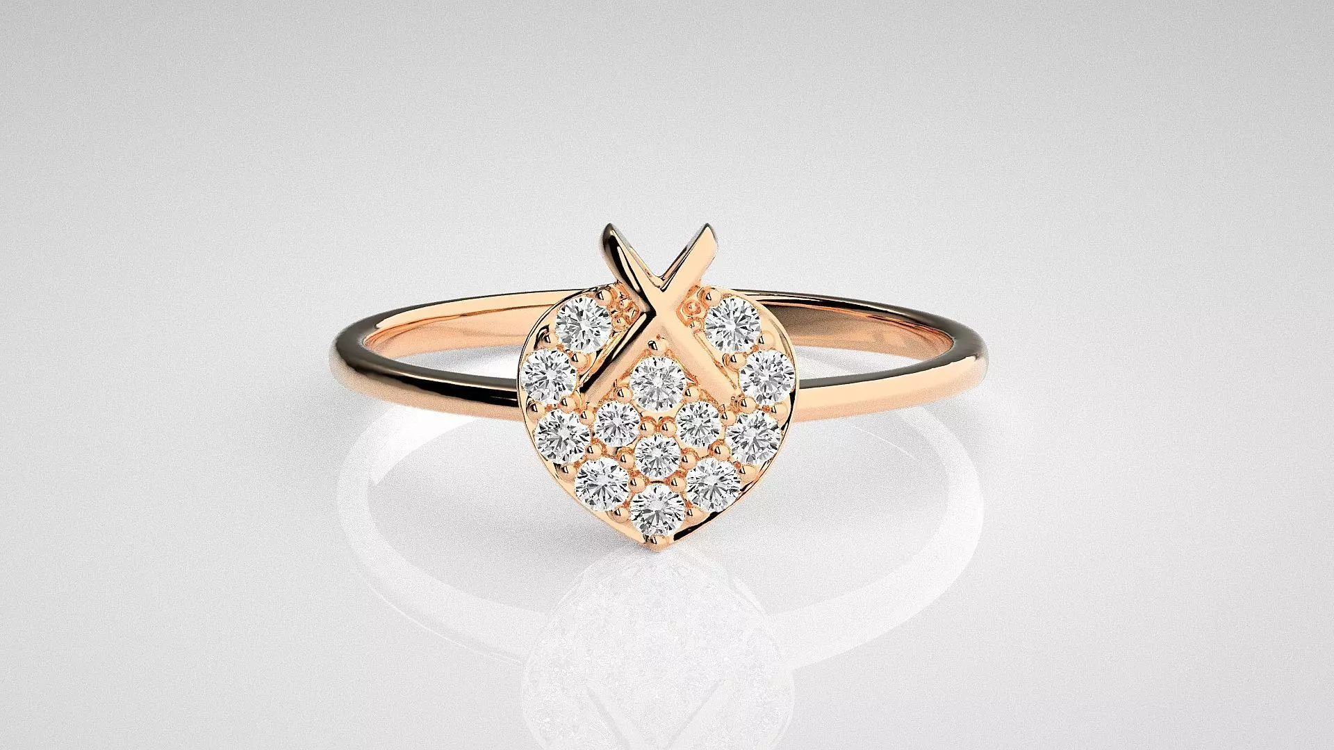 X on Heart Light wt diamond ring 3dm stl renders details 3D print model_0