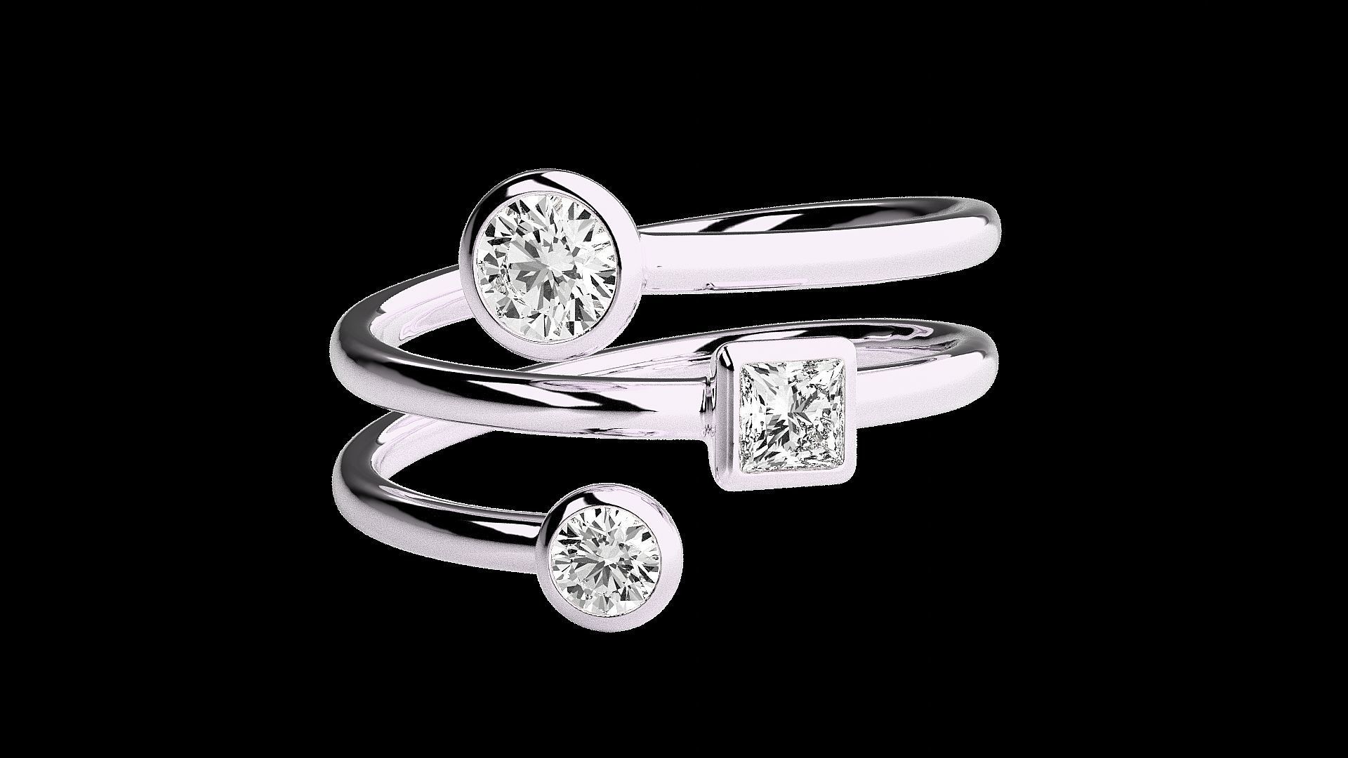 Tri Solitaire Diamond Wire Ring 3dm stl renders details 3D print model_10