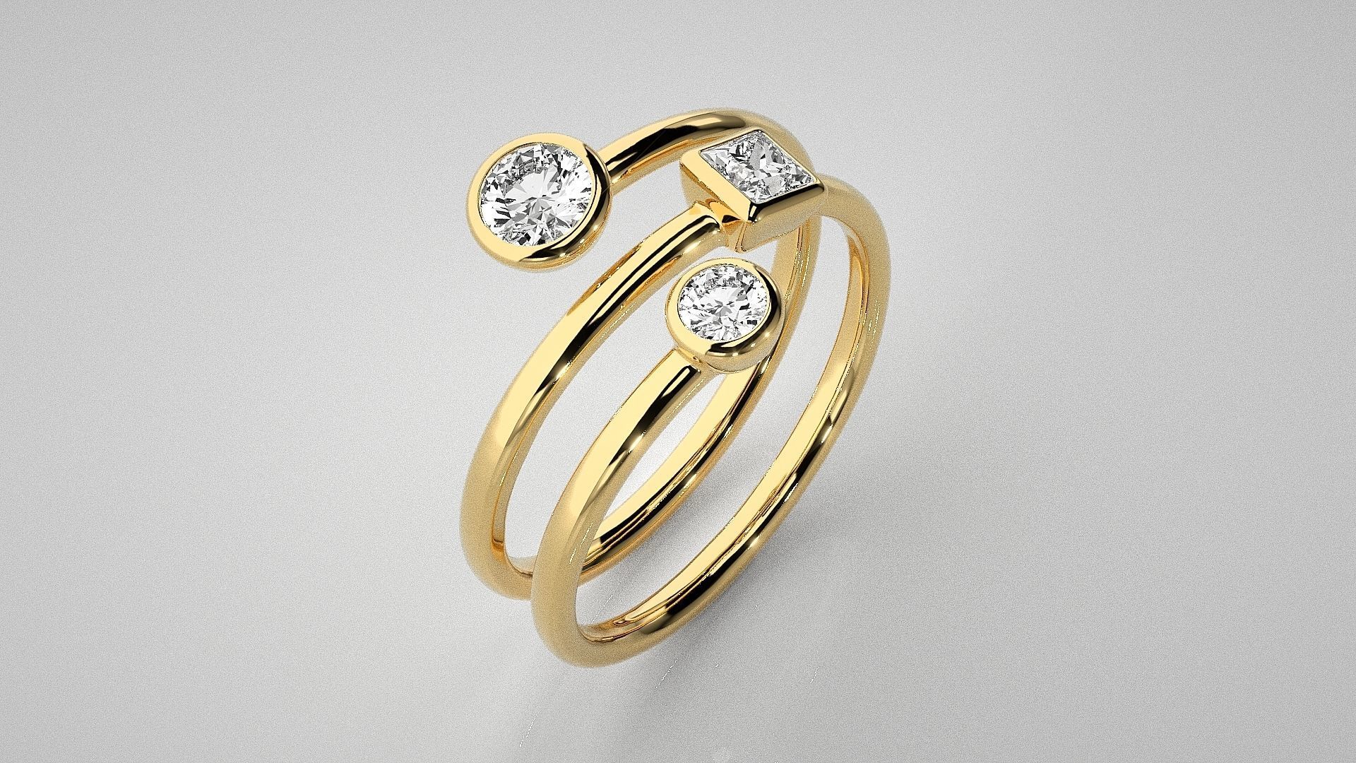 Tri Solitaire Diamond Wire Ring 3dm stl renders details 3D print model_15