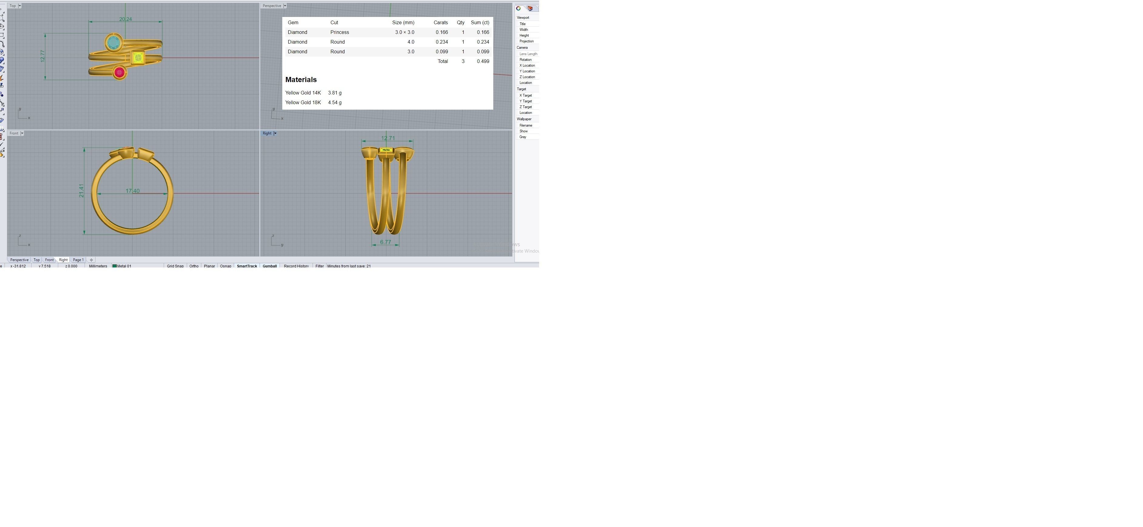 Tri Solitaire Diamond Wire Ring 3dm stl renders details 3D print model_3