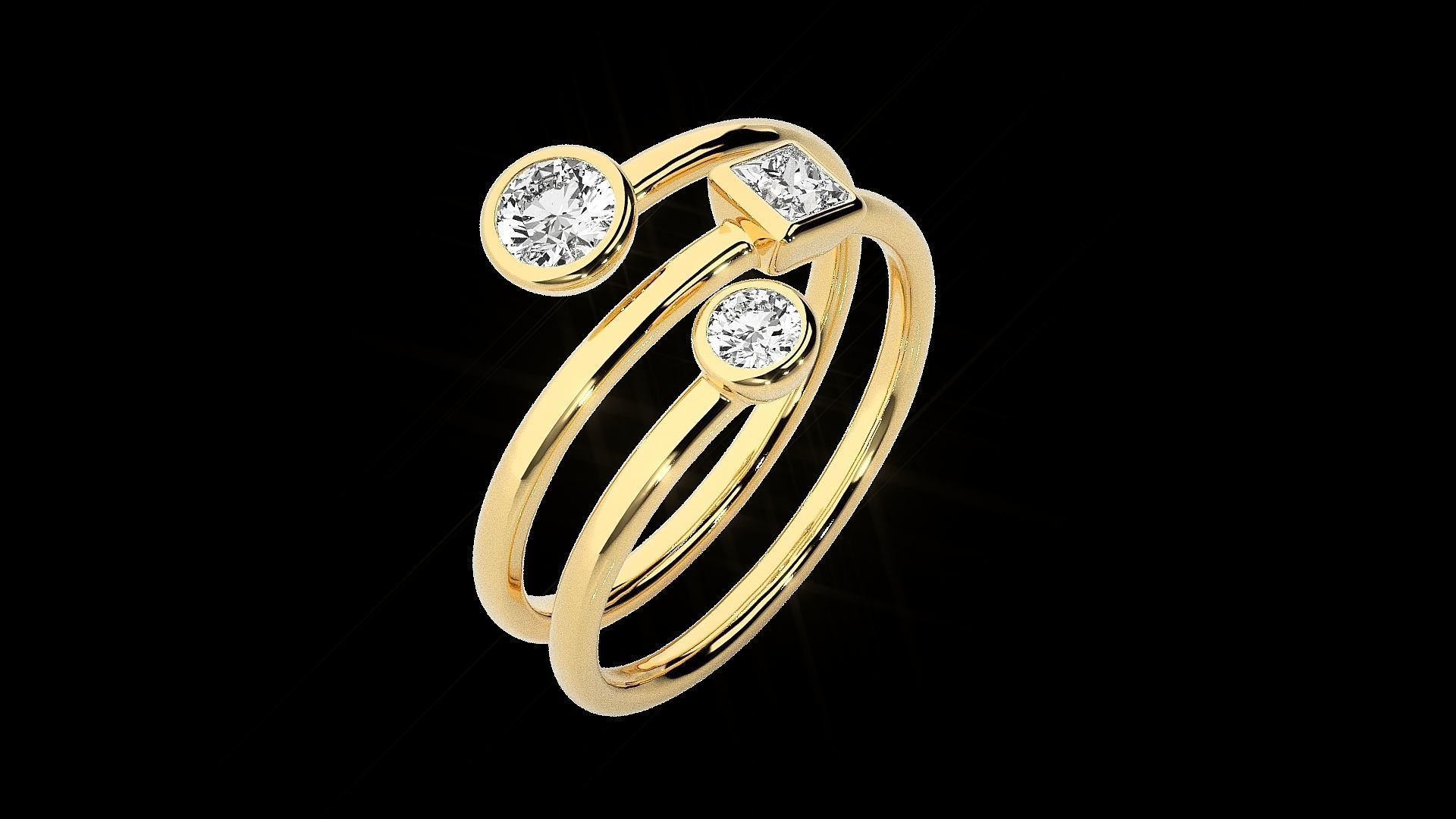 Tri Solitaire Diamond Wire Ring 3dm stl renders details 3D print model_18