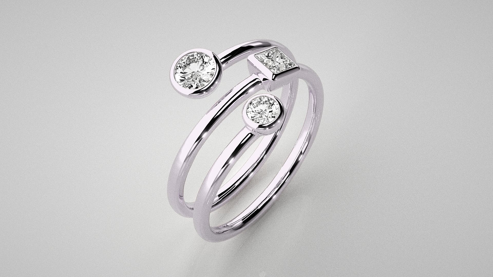 Tri Solitaire Diamond Wire Ring 3dm stl renders details 3D print model_9