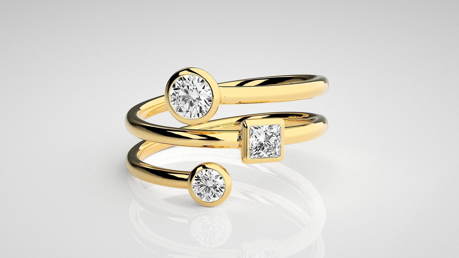 Tri Solitaire Diamond Wire Ring 3dm stl renders details 3D print model_13