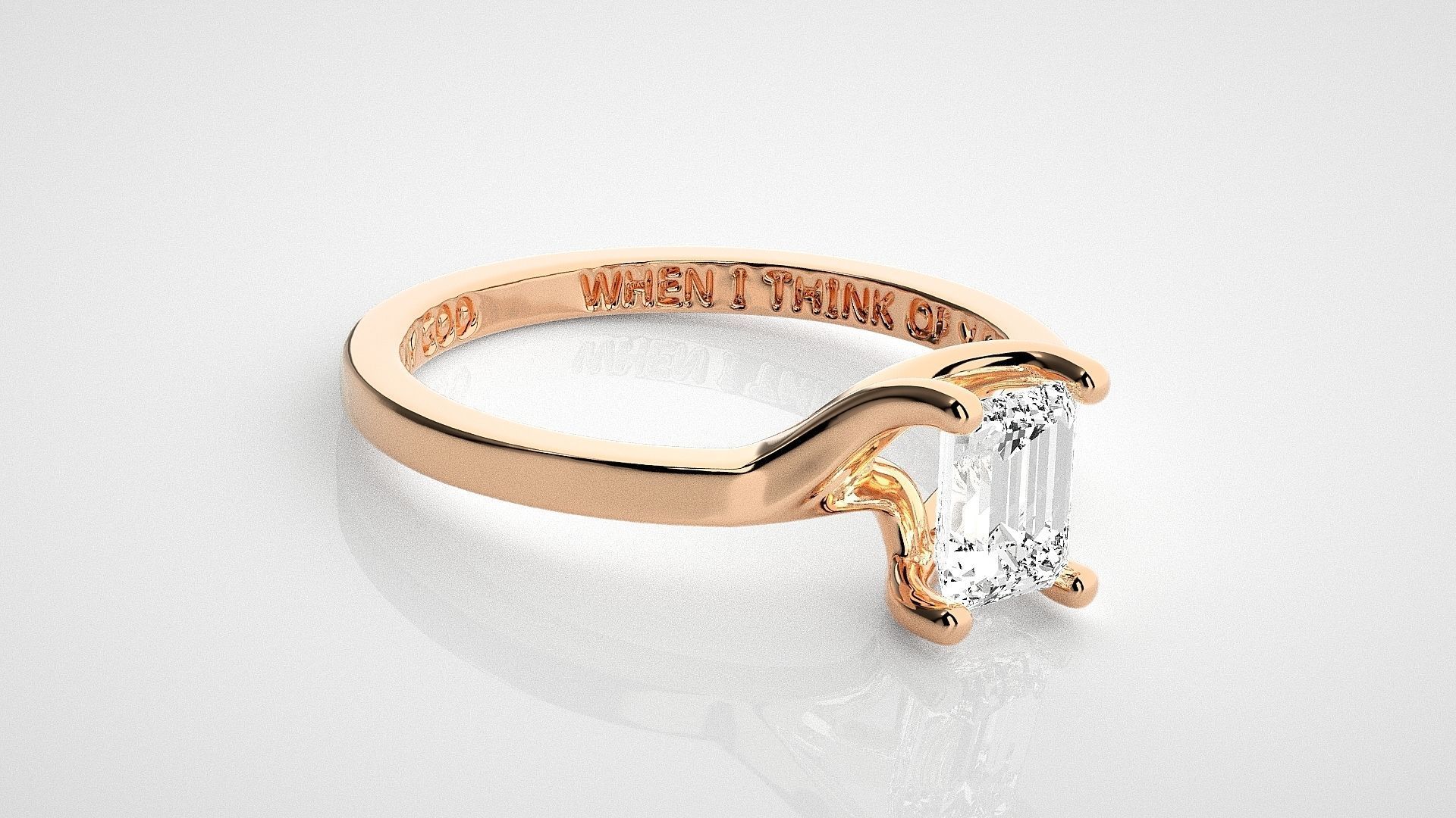 Emerald Light wt diamond ring 3dm stl renders details 3D print model_1