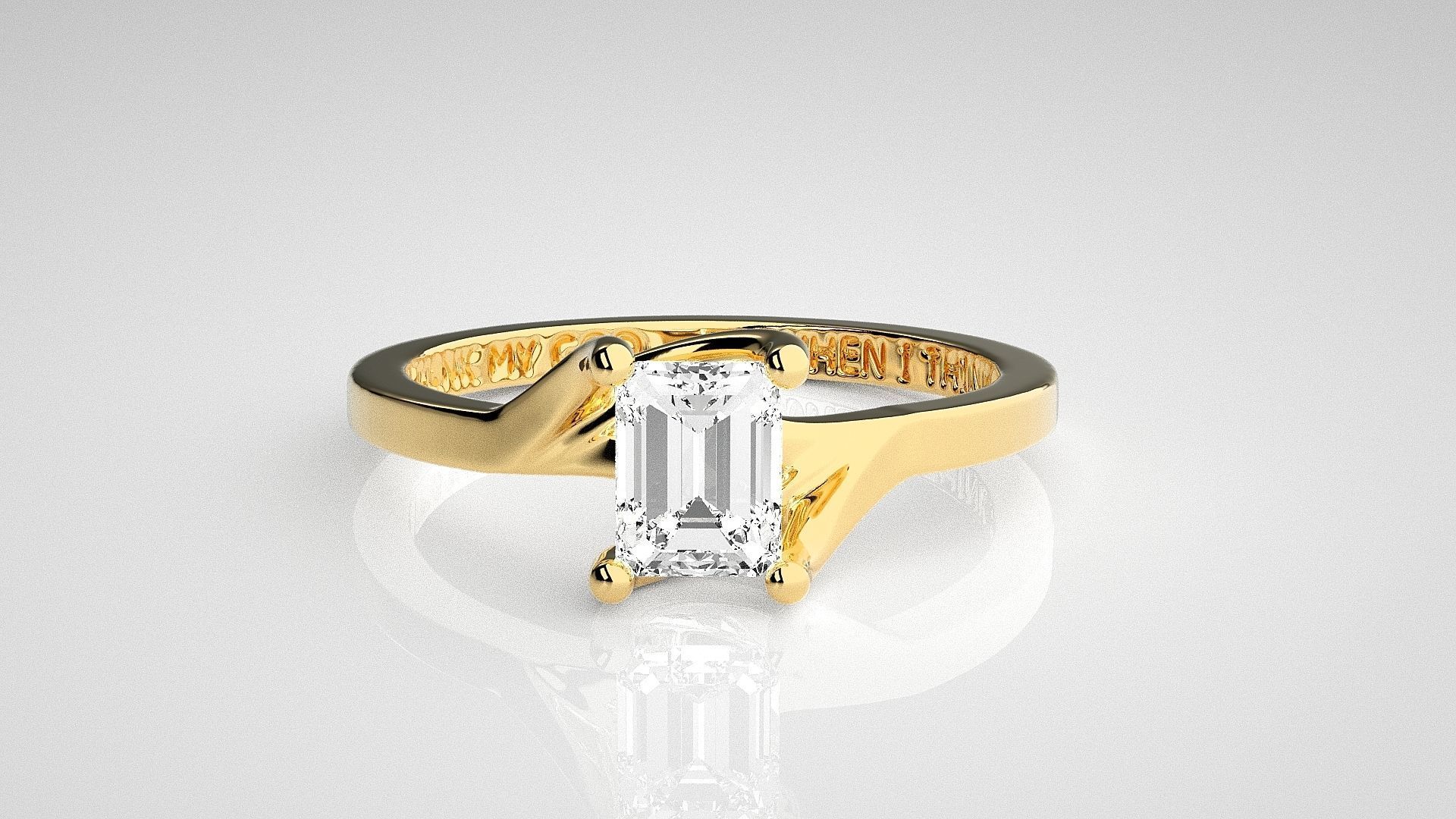 Emerald Light wt diamond ring 3dm stl renders details 3D print model_13