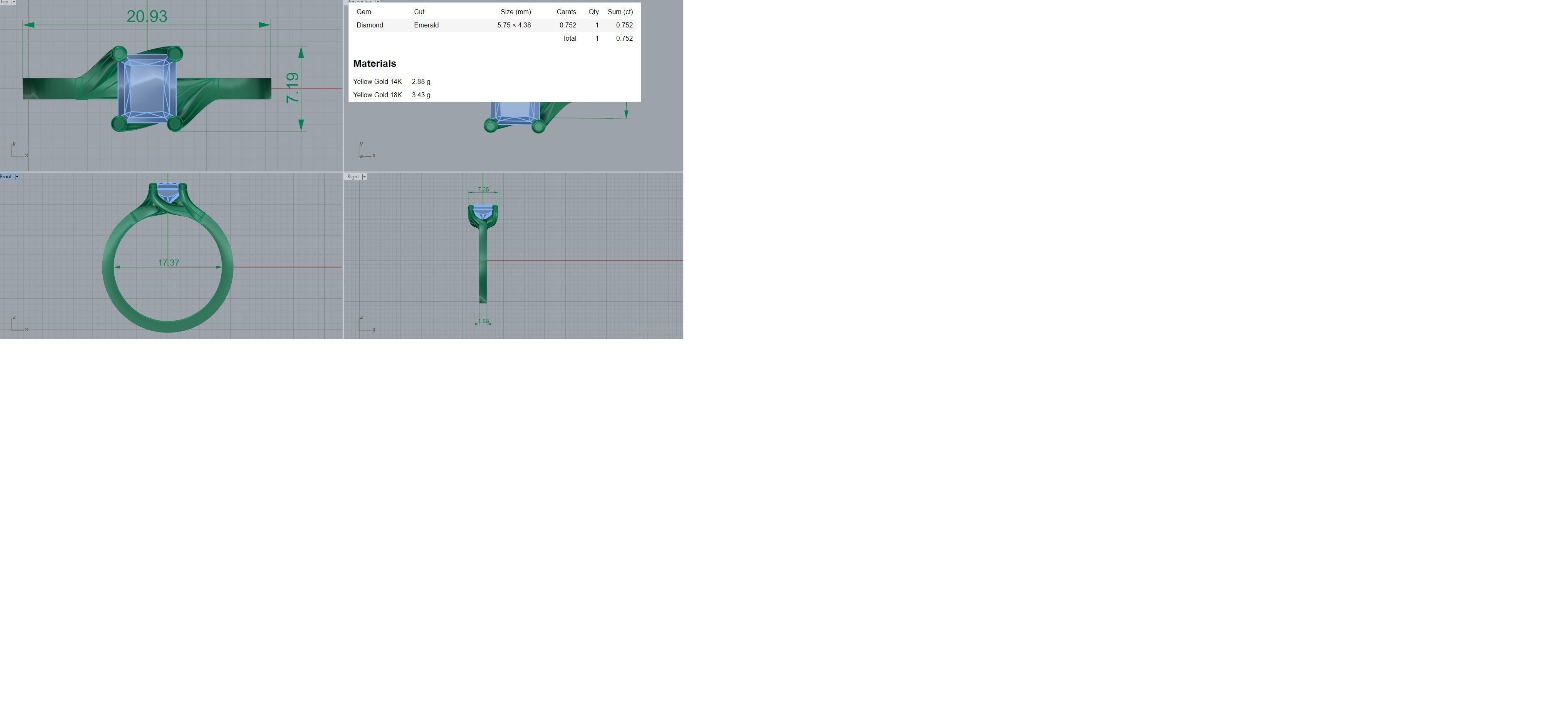 Emerald Light wt diamond ring 3dm stl renders details 3D print model_3