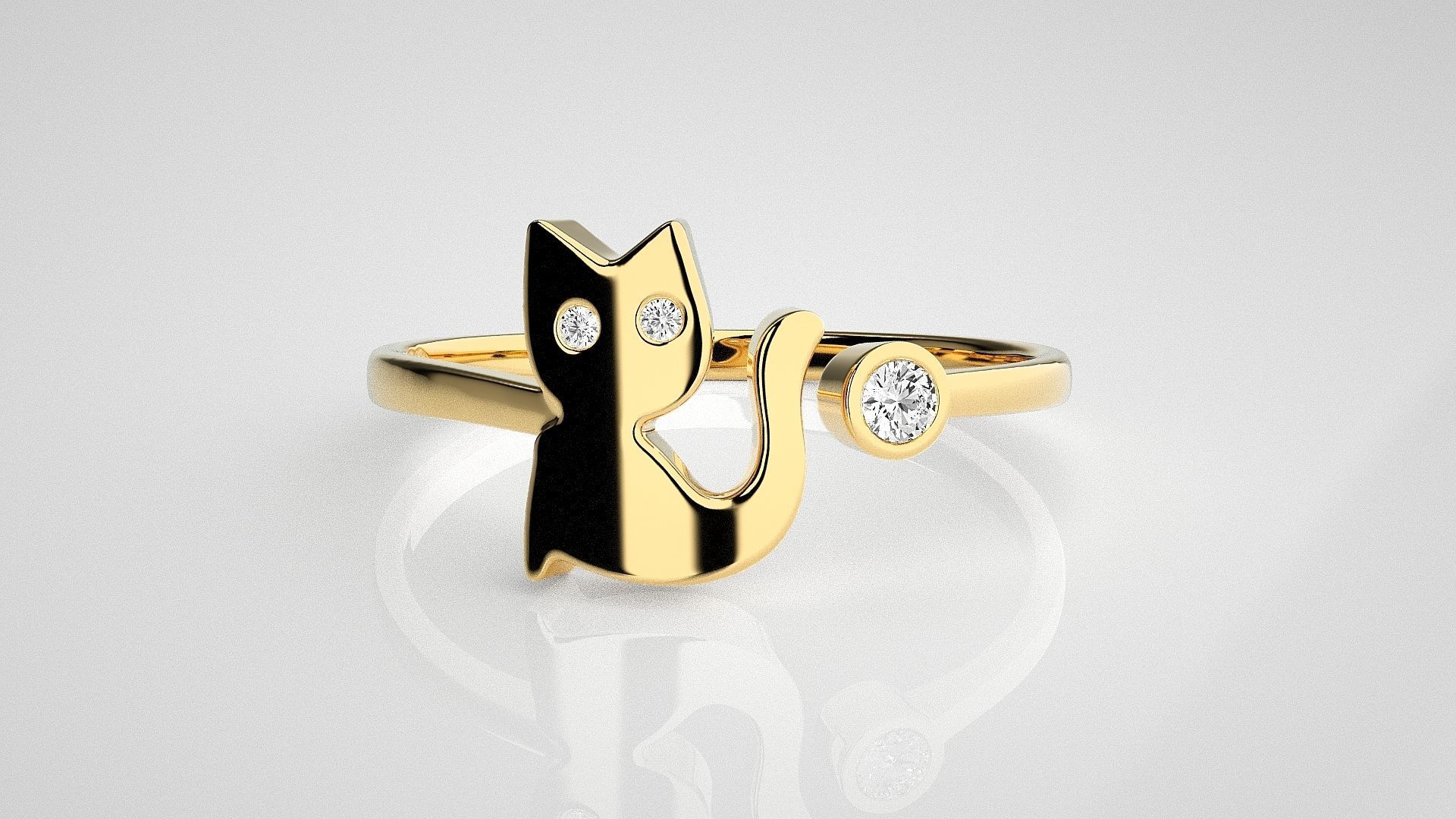 Cat Light wt diamond ring 3dm stl renders details 3D print model_13