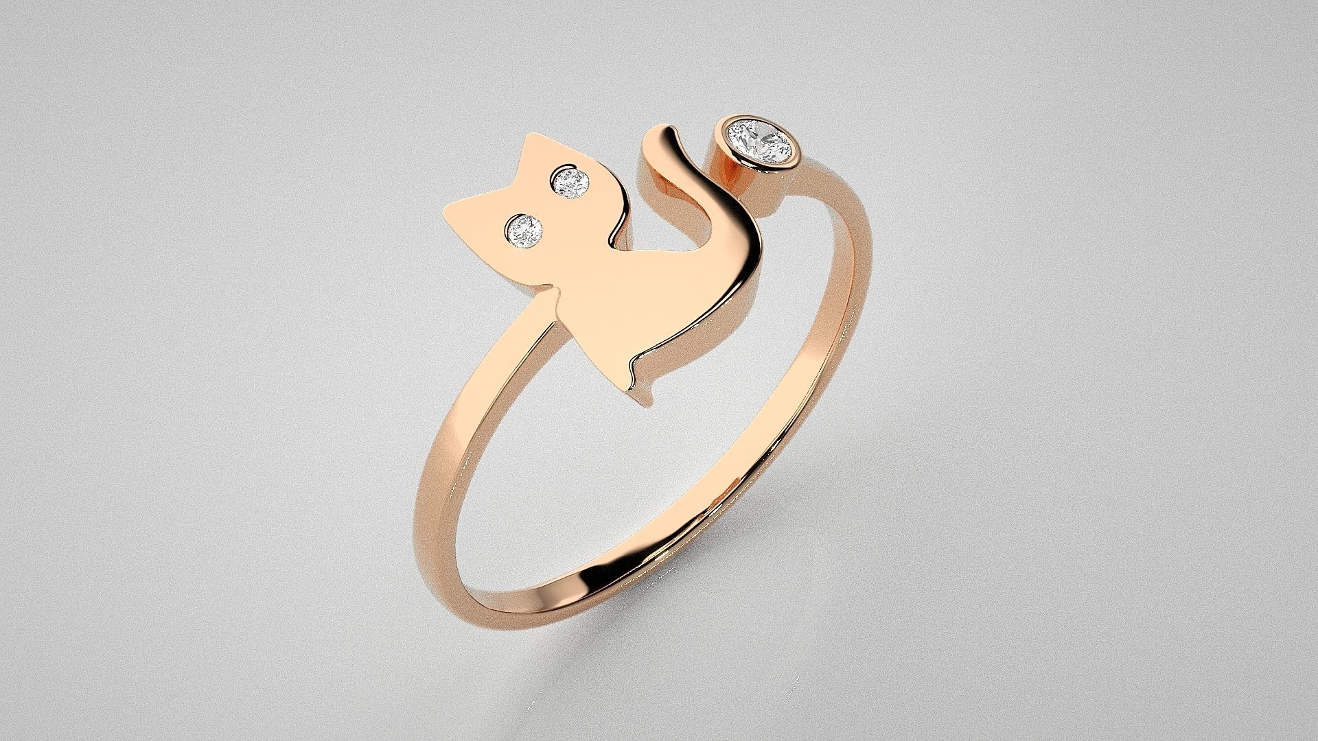 Cat Light wt diamond ring 3dm stl renders details 3D print model_2