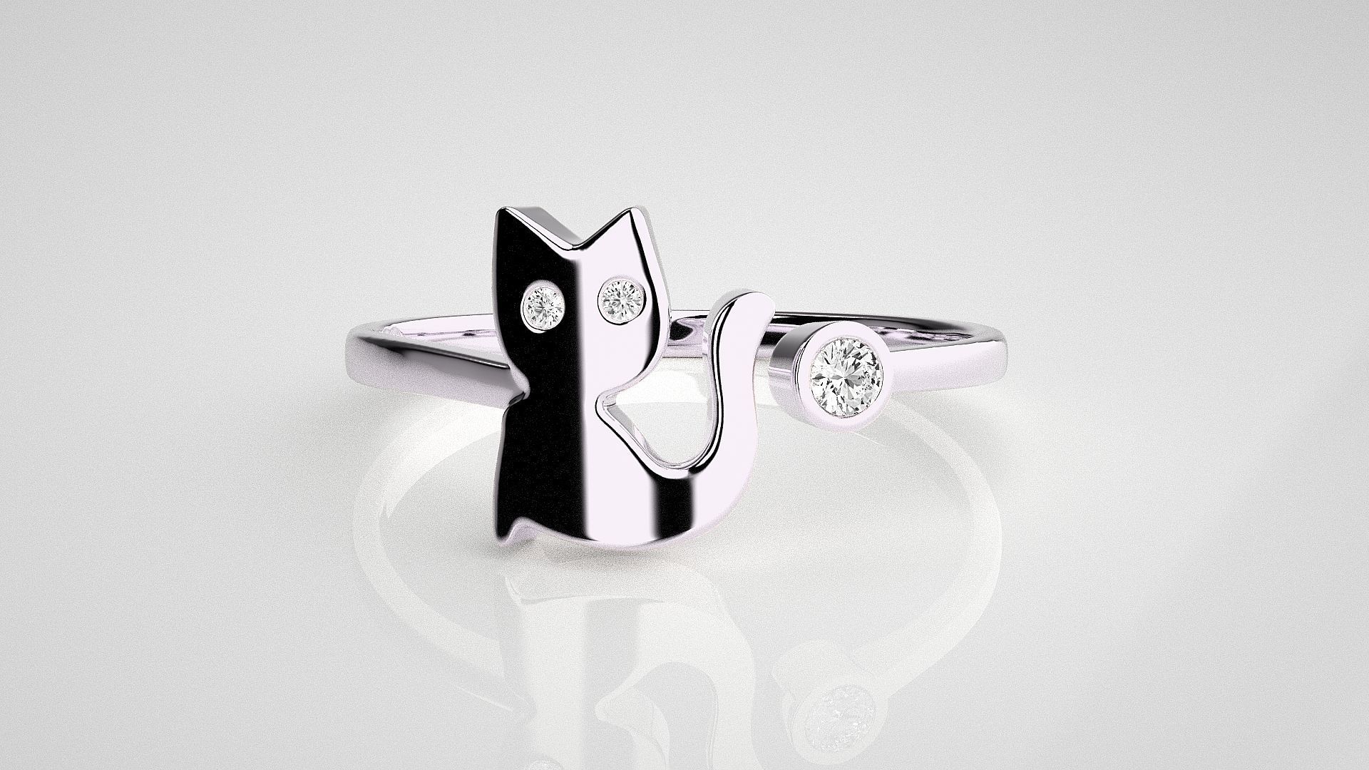 Cat Light wt diamond ring 3dm stl renders details 3D print model_7