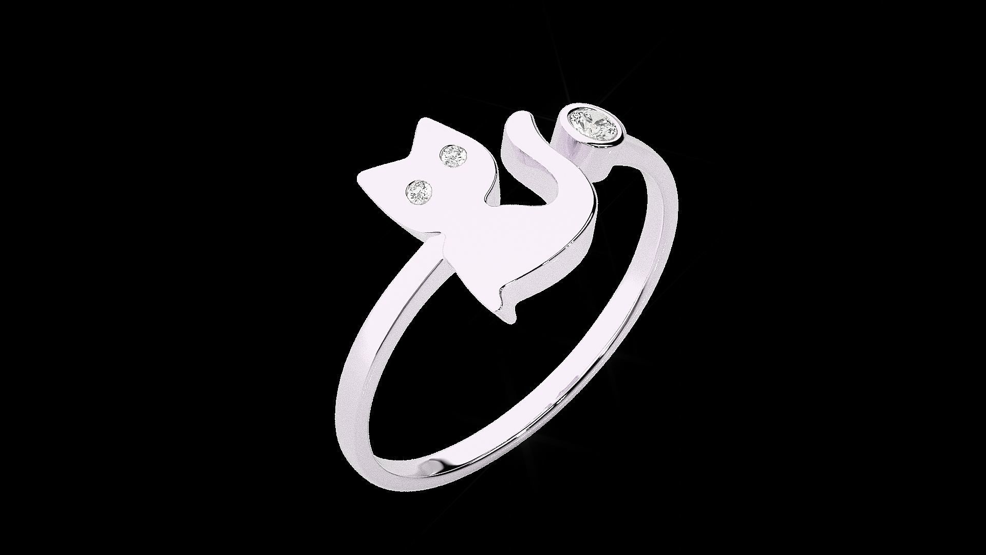 Cat Light wt diamond ring 3dm stl renders details 3D print model_12