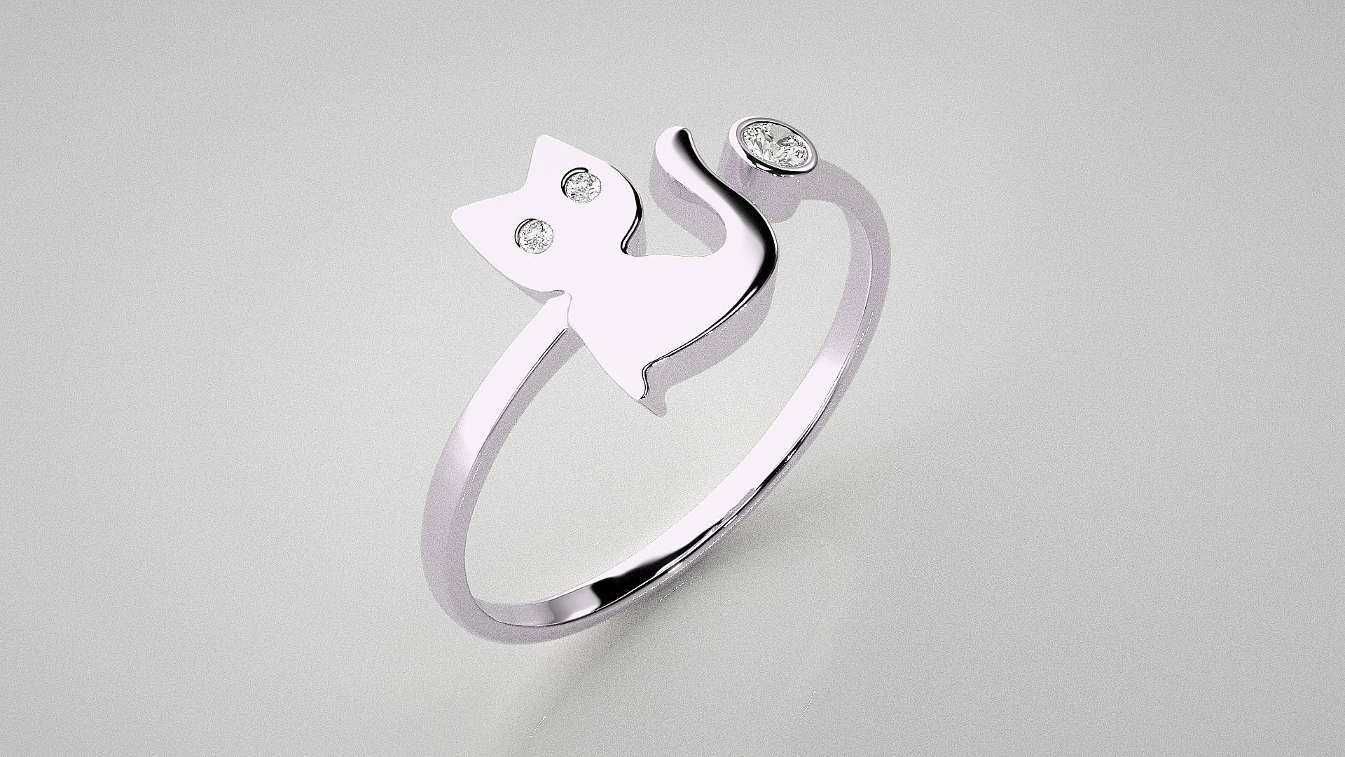 Cat Light wt diamond ring 3dm stl renders details 3D print model_9