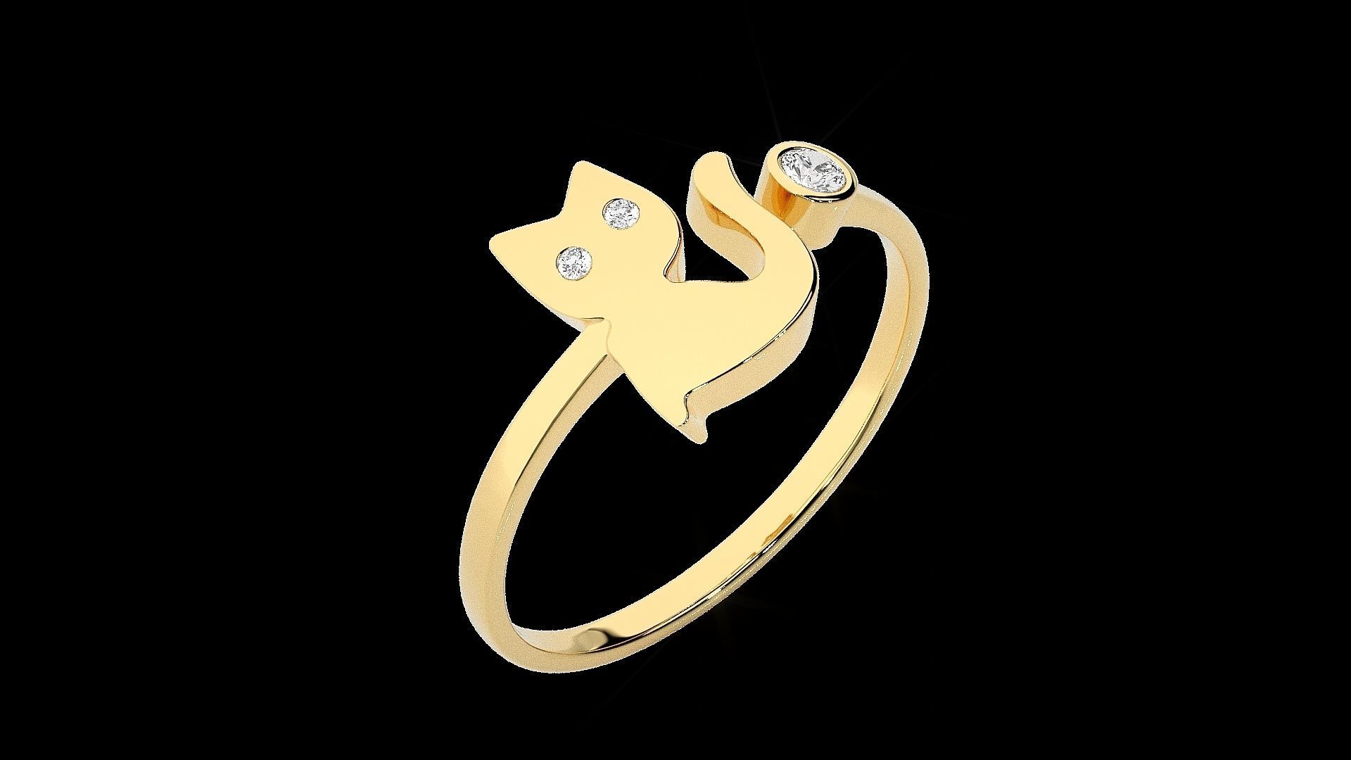 Cat Light wt diamond ring 3dm stl renders details 3D print model_18