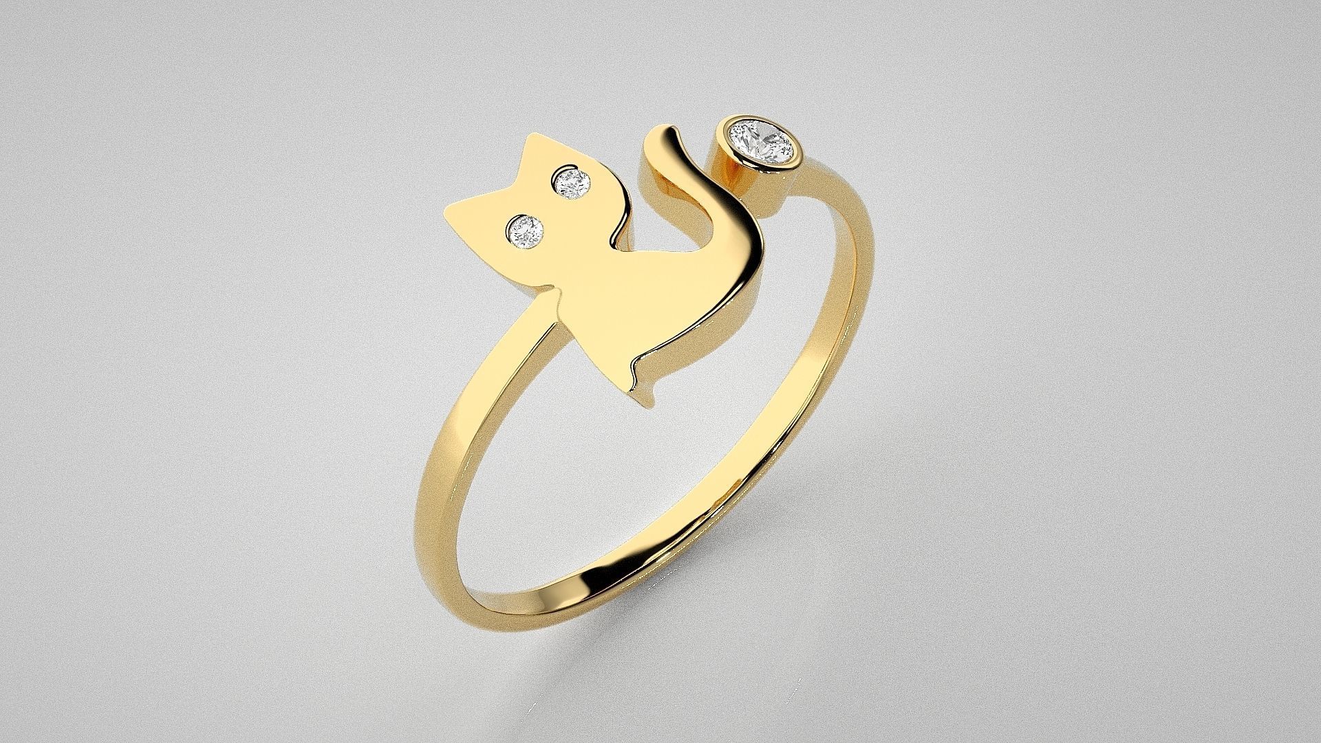 Cat Light wt diamond ring 3dm stl renders details 3D print model_15
