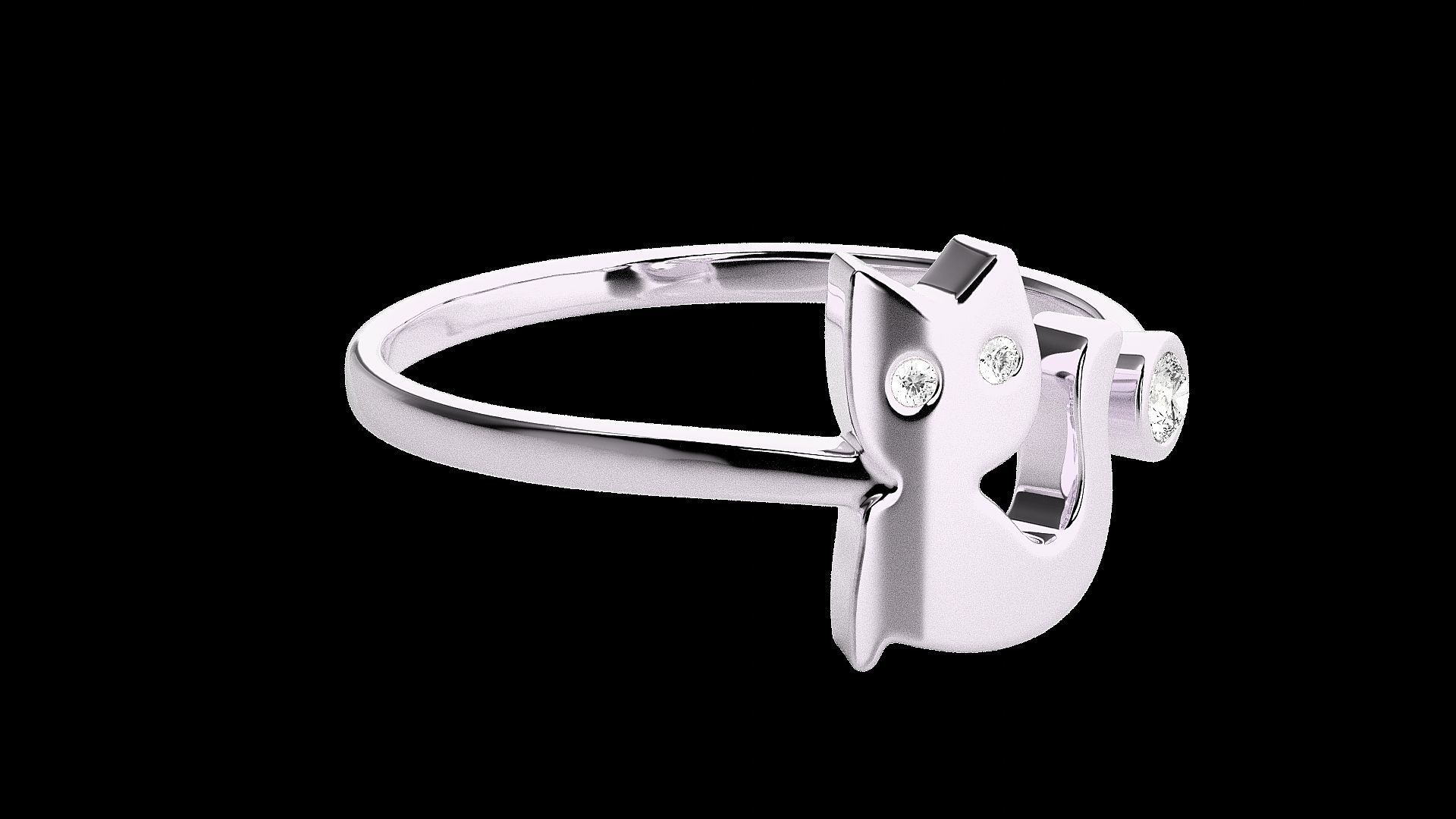Cat Light wt diamond ring 3dm stl renders details 3D print model_11