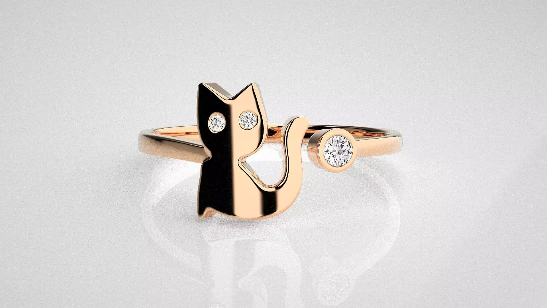 Cat Light wt diamond ring 3dm stl renders details 3D print model_0
