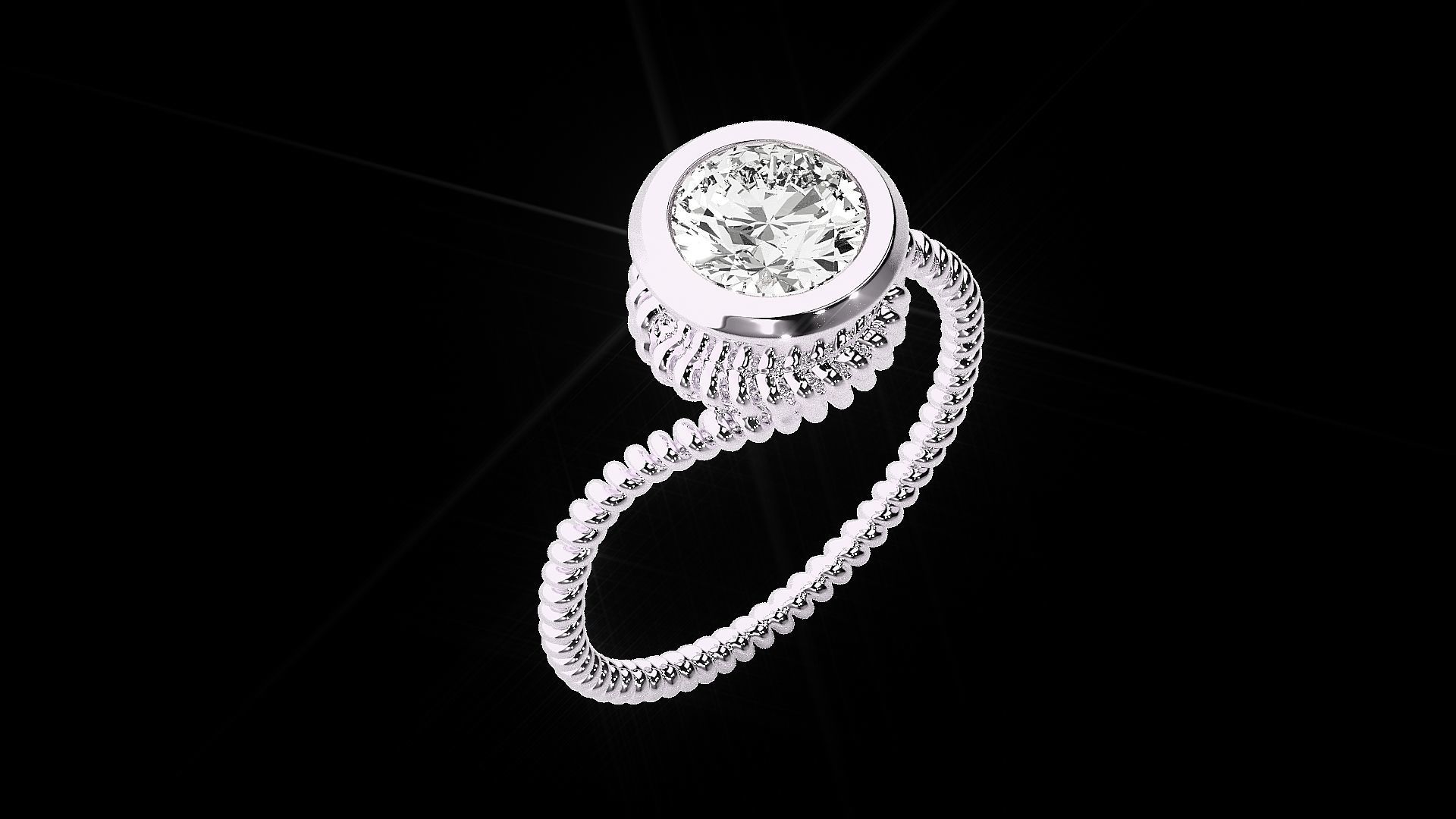 Wired Solitaire diamond ring 3dm stl renders details 3D print model_11