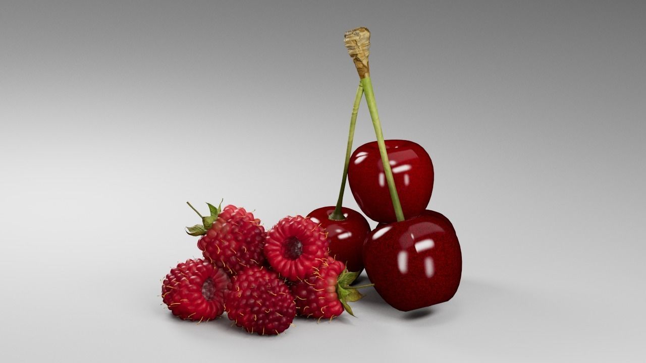 Raspberries and Cherry 3 D 3D model_15