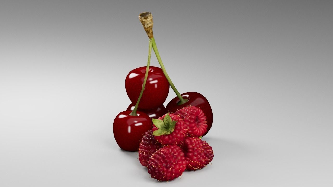 Raspberries and Cherry 3 D 3D model_3