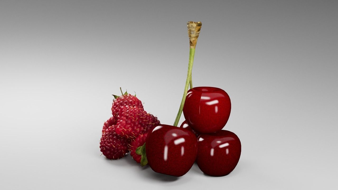 Raspberries and Cherry 3 D 3D model_12