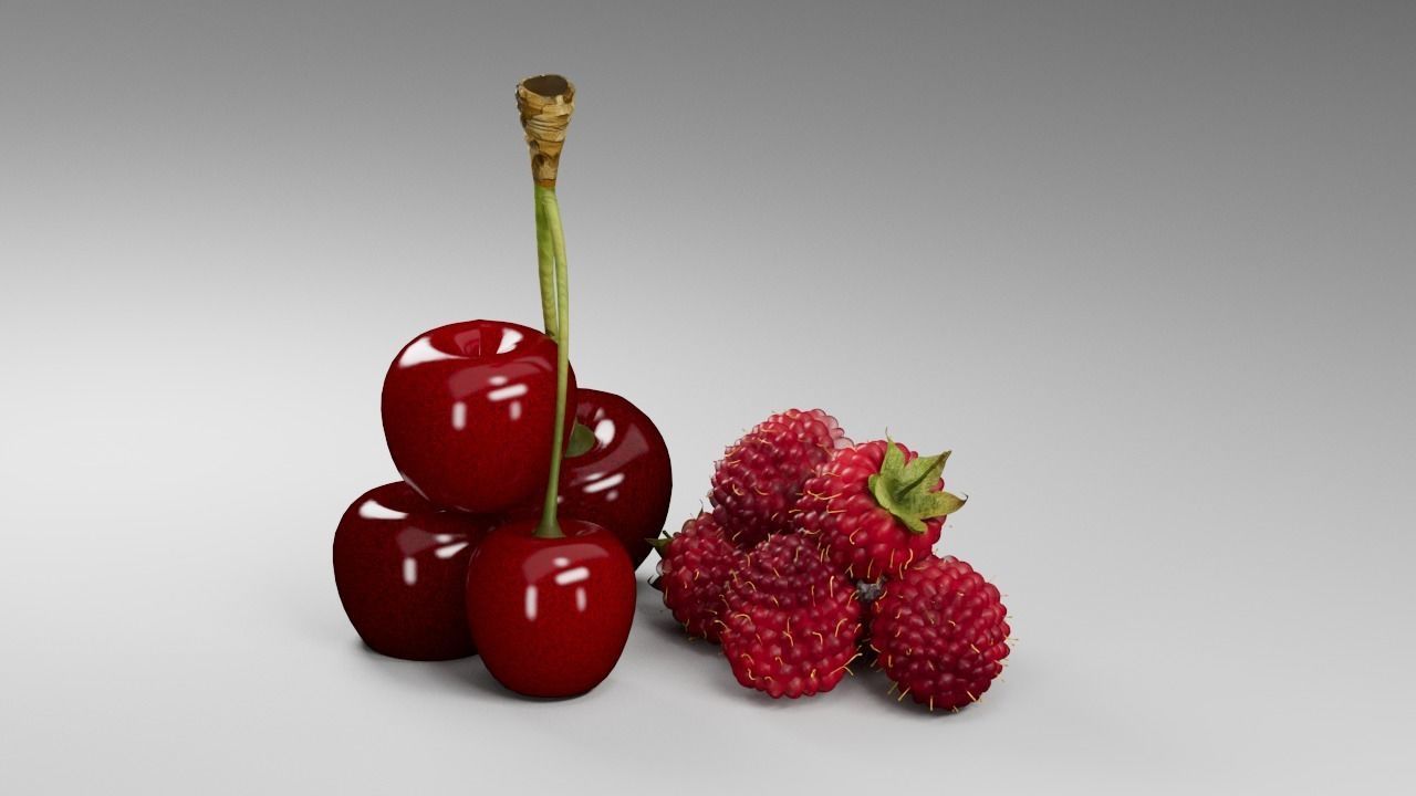 Raspberries and Cherry 3 D 3D model_6