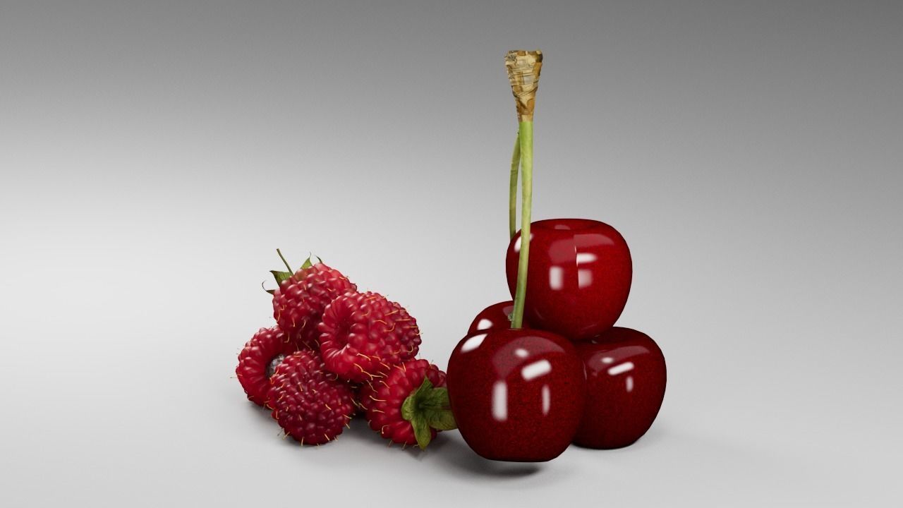 Raspberries and Cherry 3 D 3D model_13