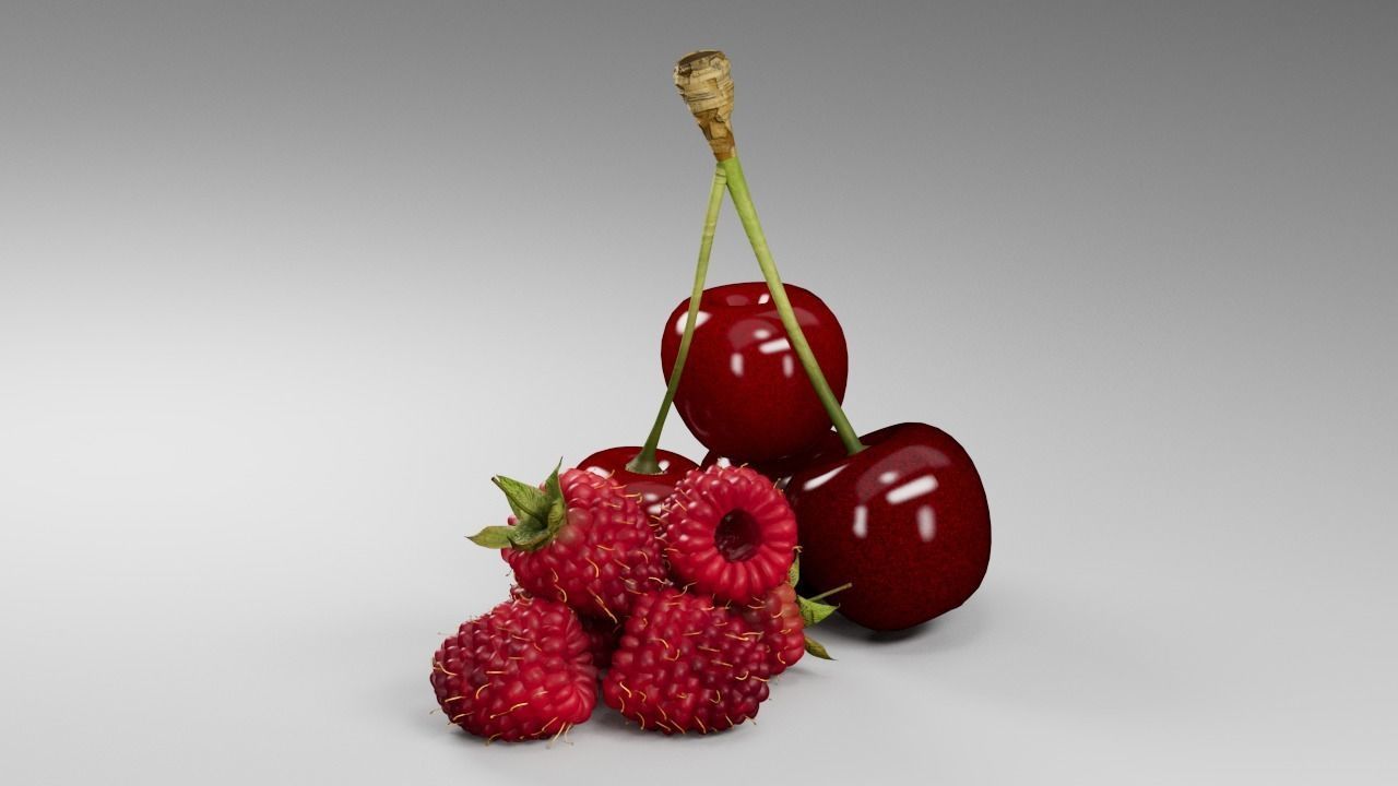 Raspberries and Cherry 3 D 3D model_18