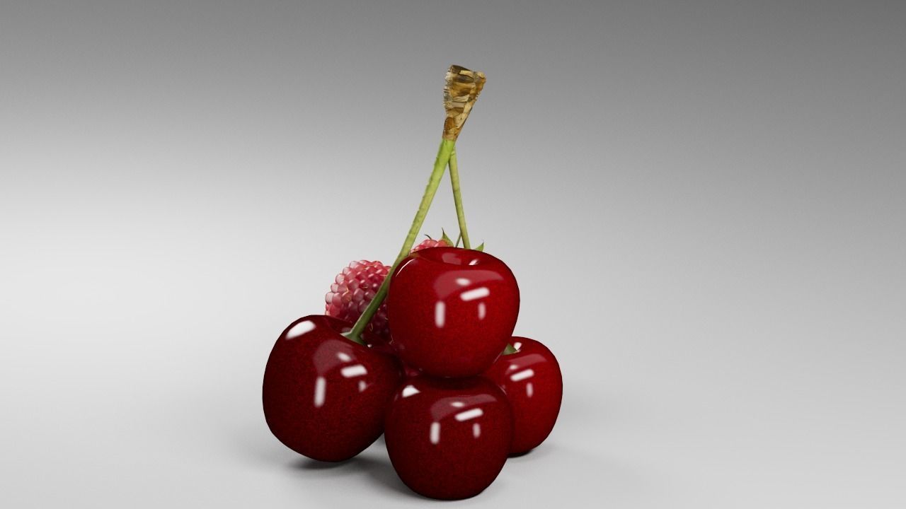Raspberries and Cherry 3 D 3D model_10