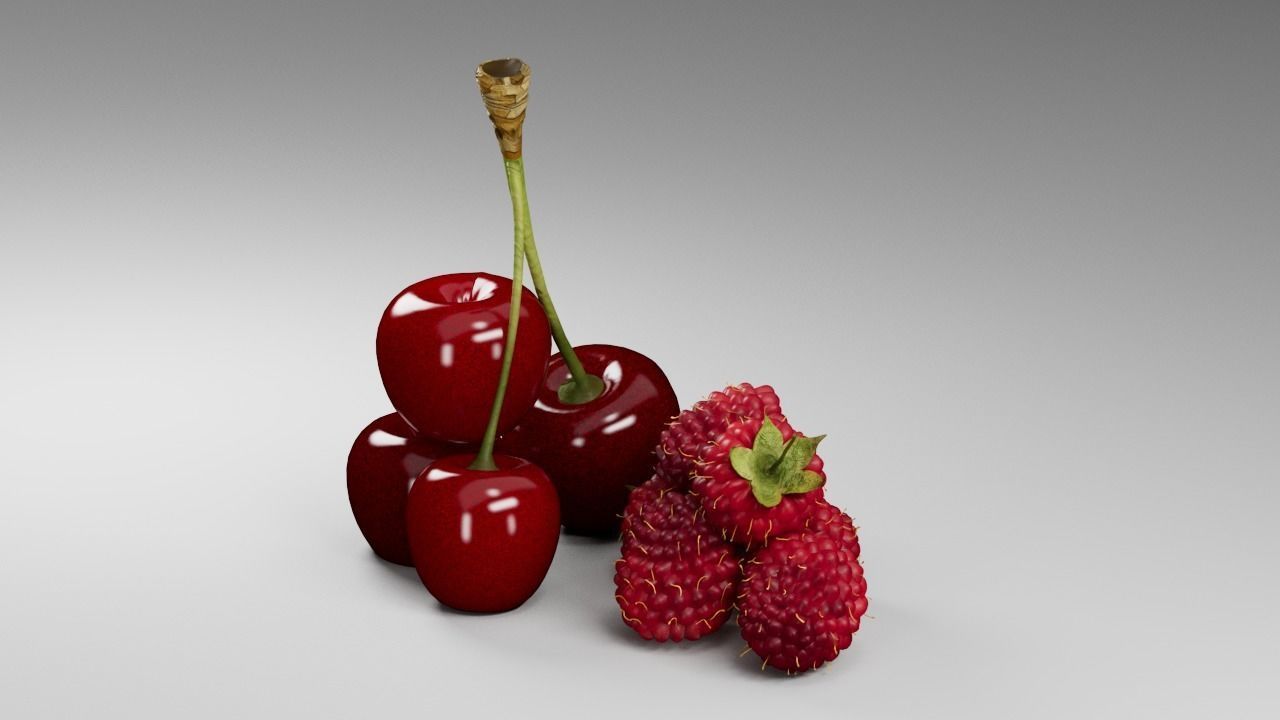 Raspberries and Cherry 3 D 3D model_5