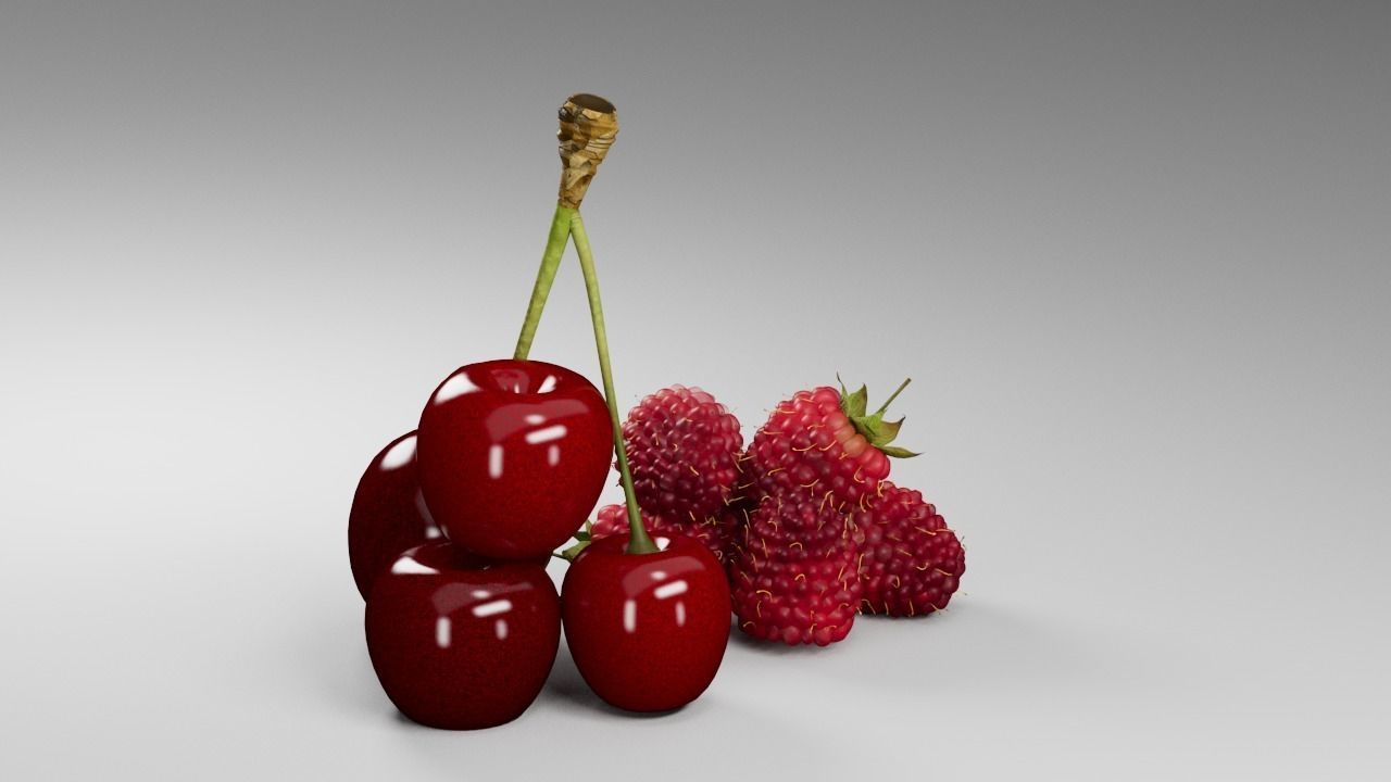 Raspberries and Cherry 3 D 3D model_8