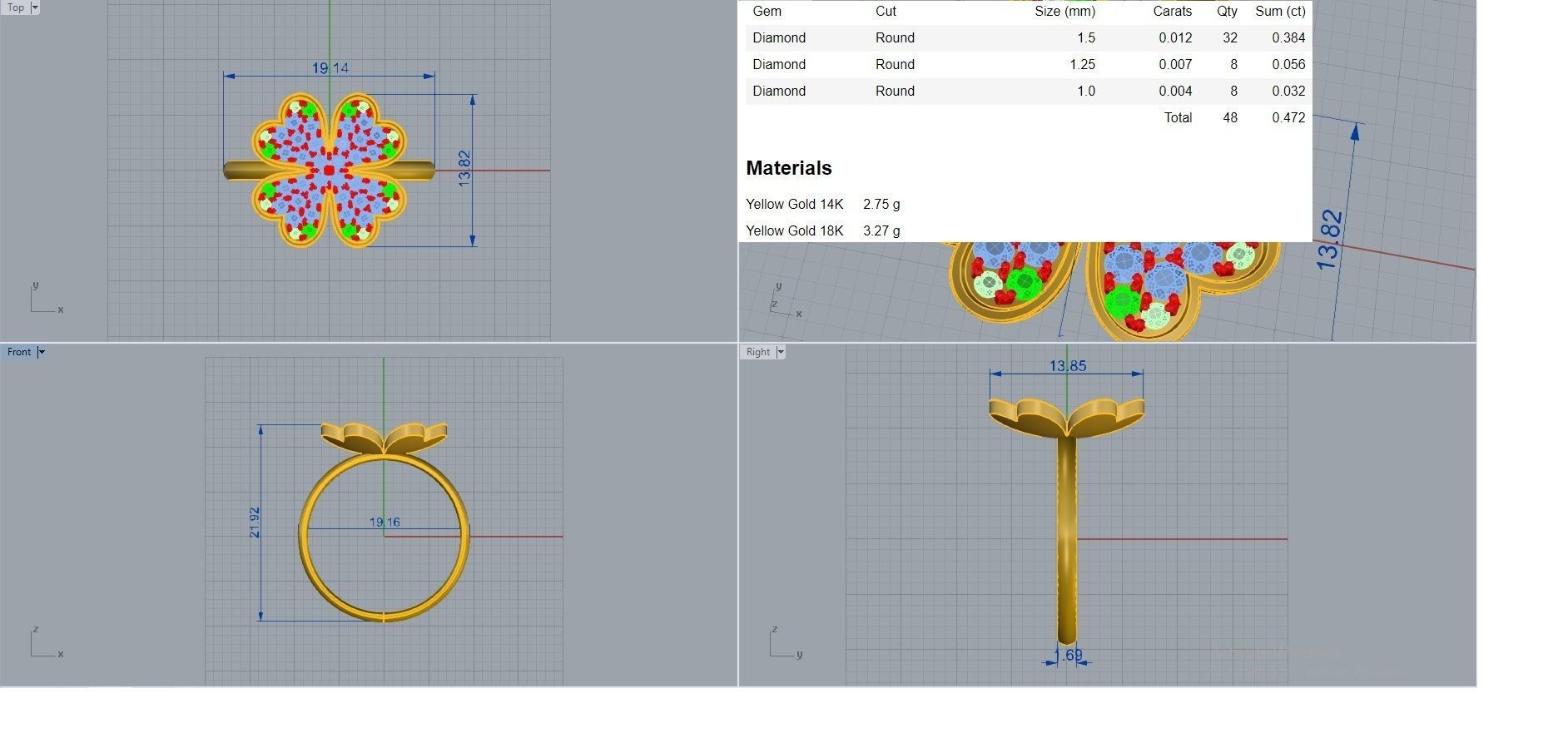 Flower Diamond Head Light wt ring 3dm stl renders details 3D print model_3